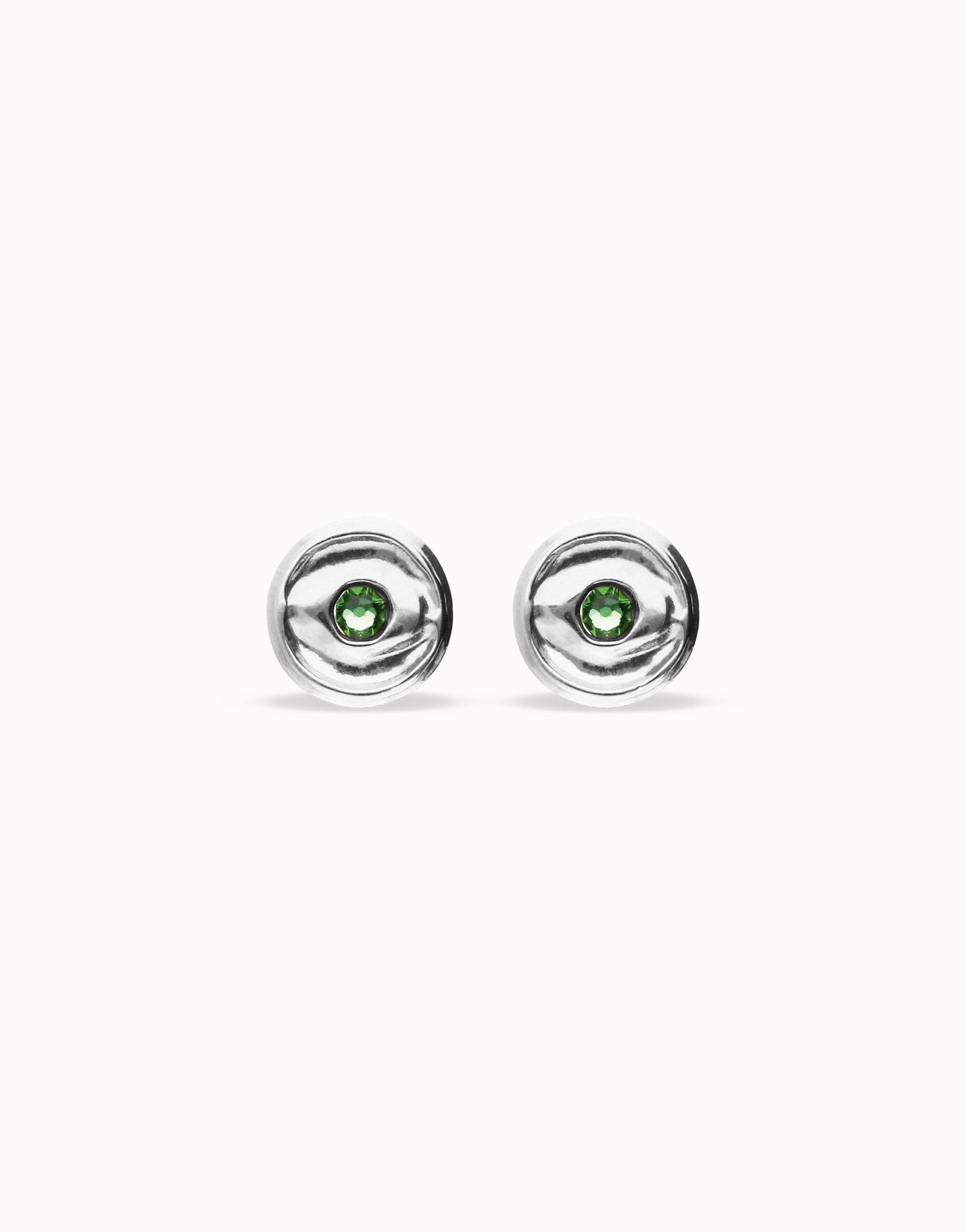 Stud earrings with green faceted crystal, Silver, large thumbnail