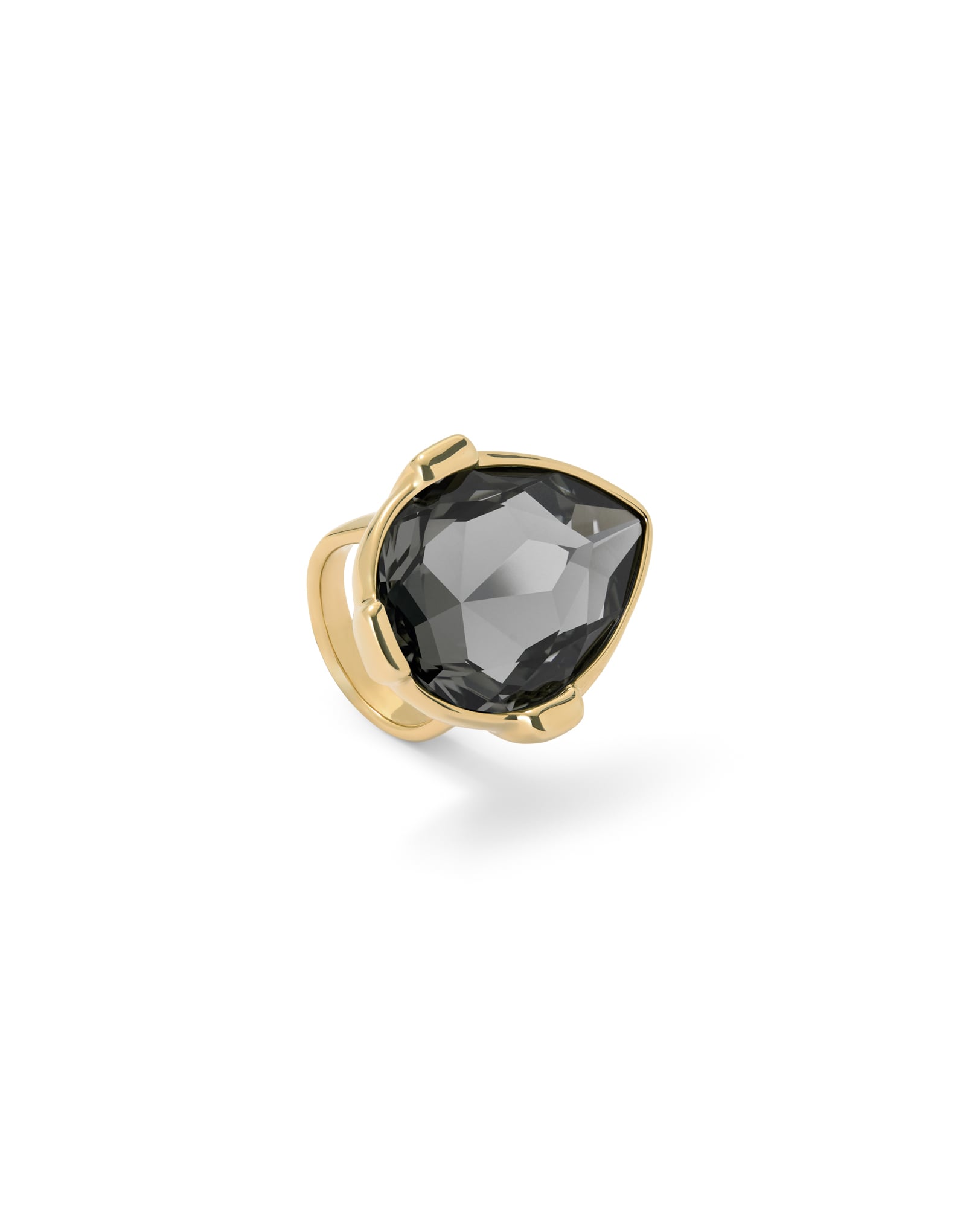 Drop-shaped ring with a grey faceted crystal