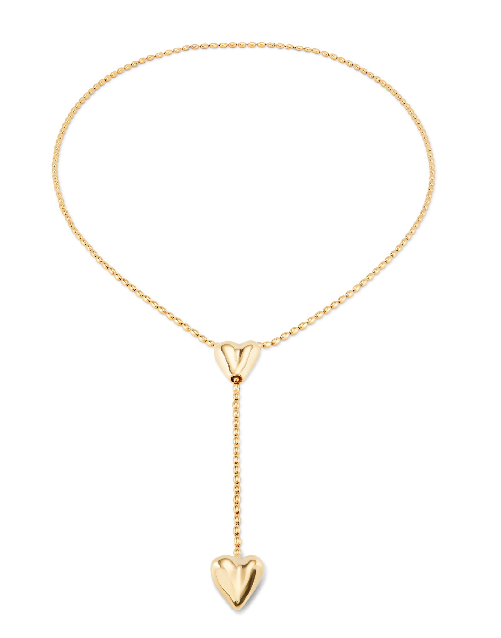 18K gold-plated chain with two hearts, one adjustable in the center., Golden, large image number null