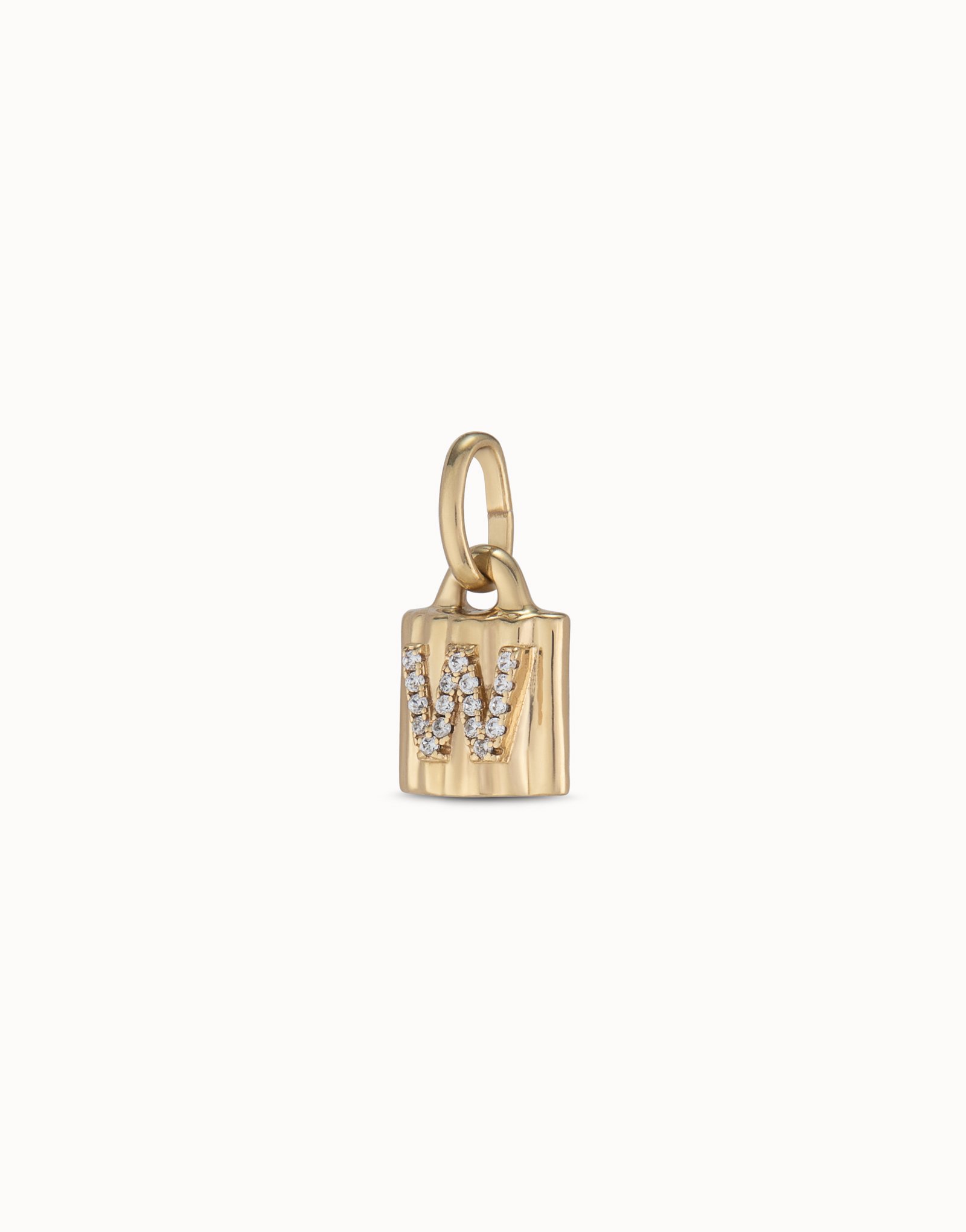 18K gold-plated padlock charm with topaz letter W, Golden, large image number null