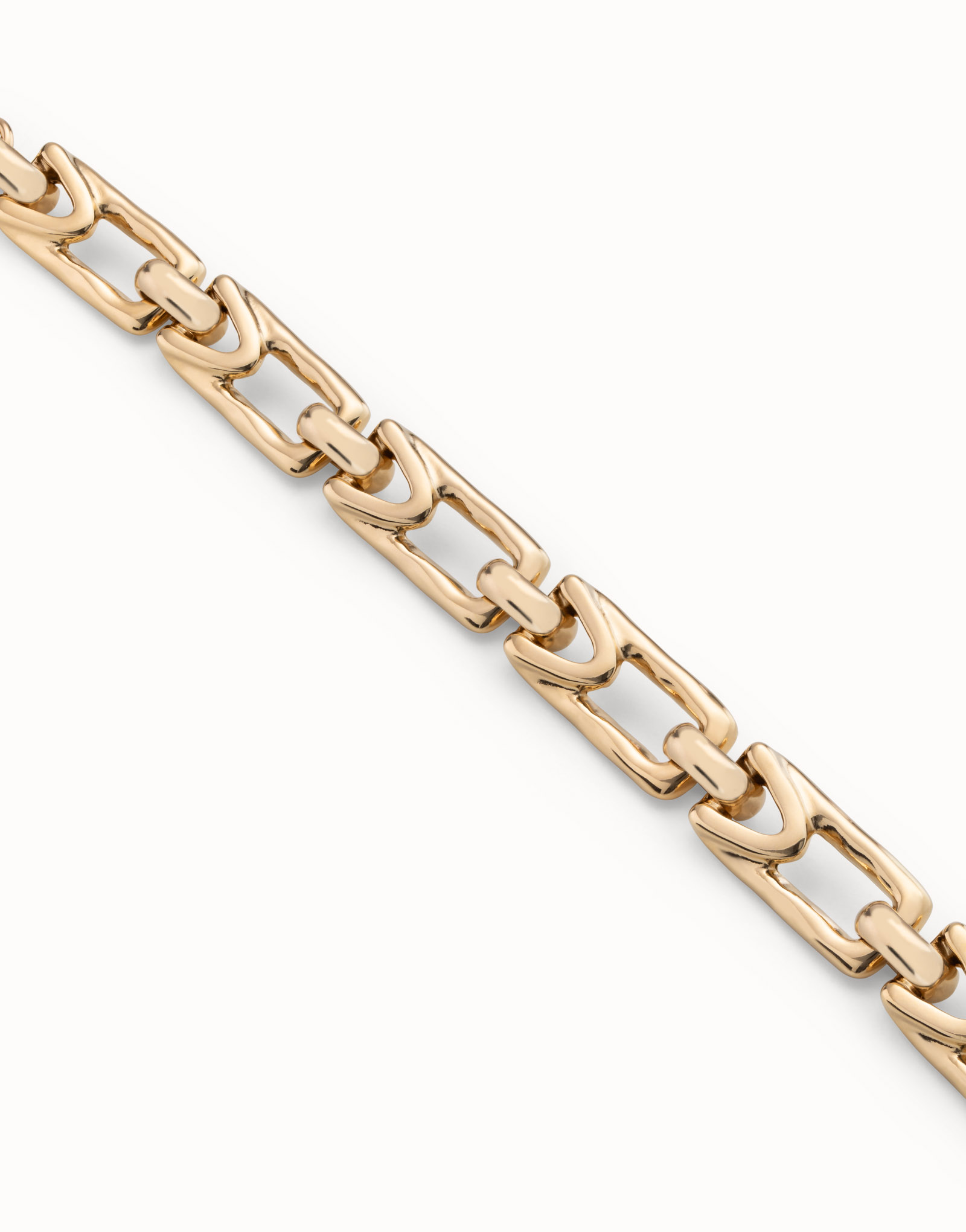 18K gold-plated bracelet with medium sized rectangular links, Golden, large image number null