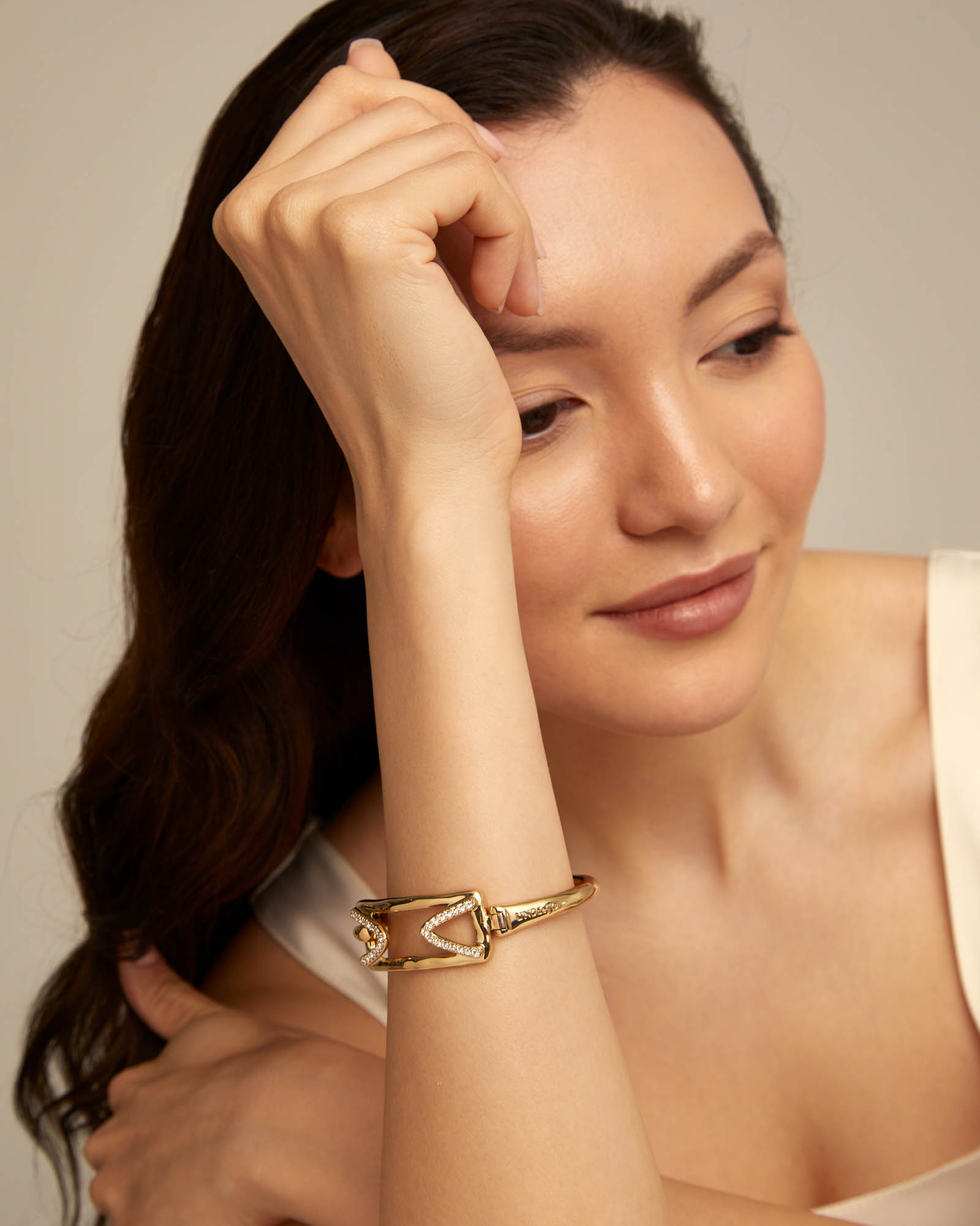18K gold-plated bracelet with rectangular central link and topaz, Golden, large image number null