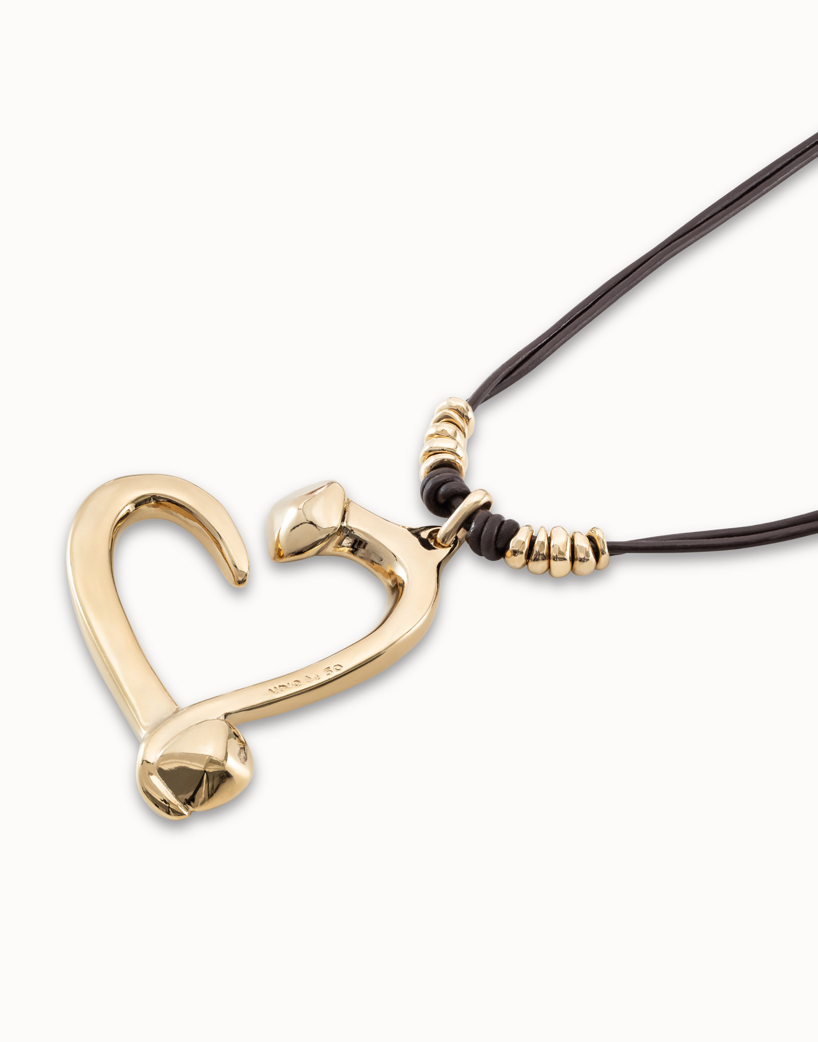 18K gold pendant with 2 leather straps and heart, Golden, large image number null