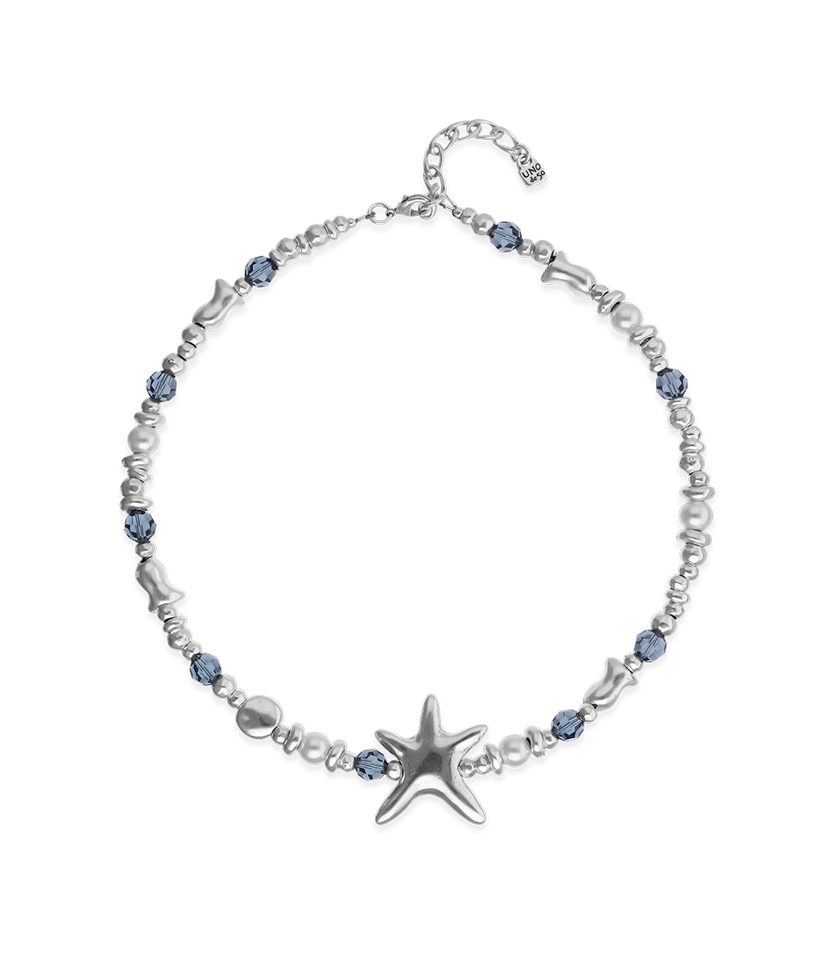 Collar corto ba&ntilde;ado en plata con cristales y estrella de mar grande