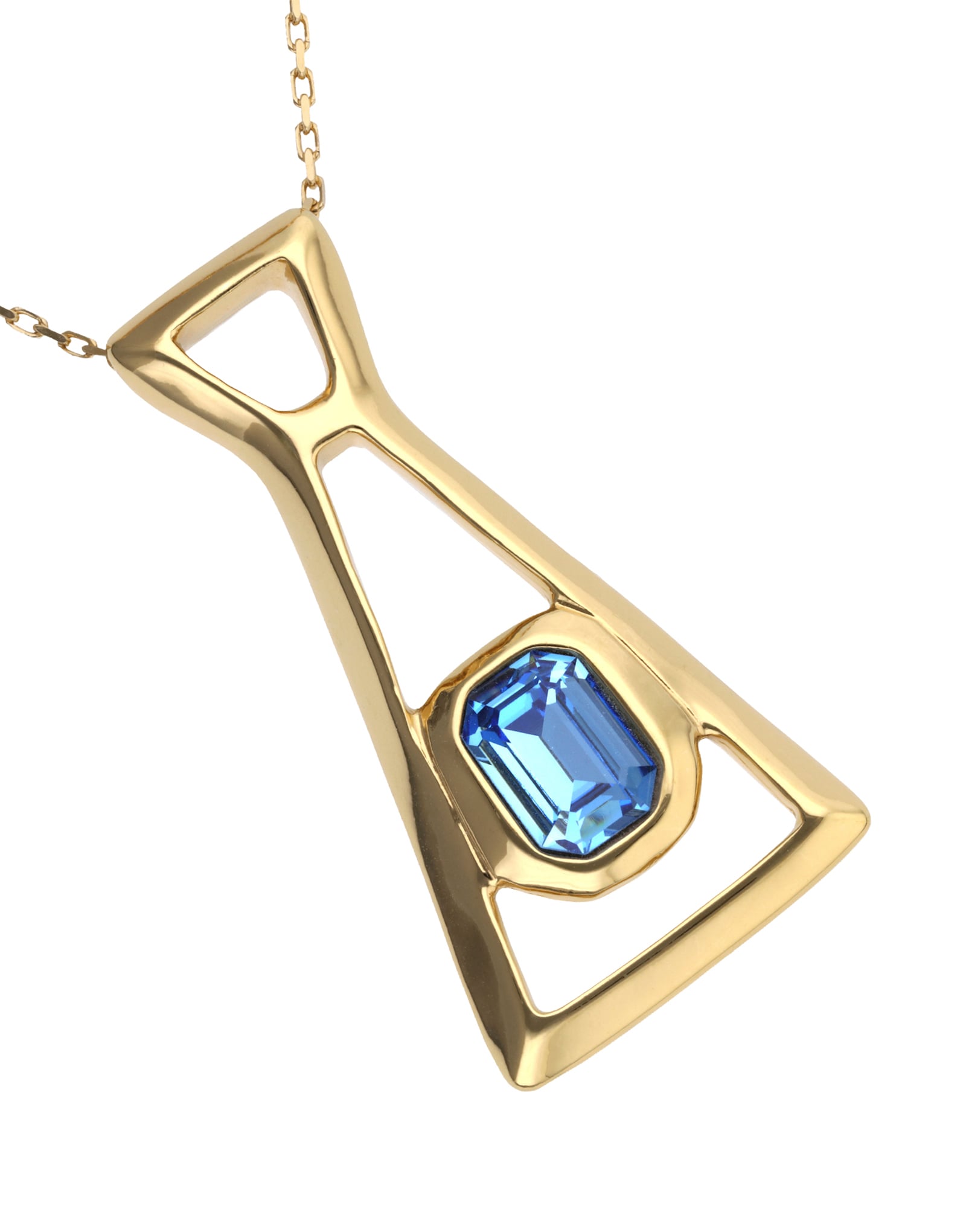 Long necklace with pendant and rectangular blue faceted crystal