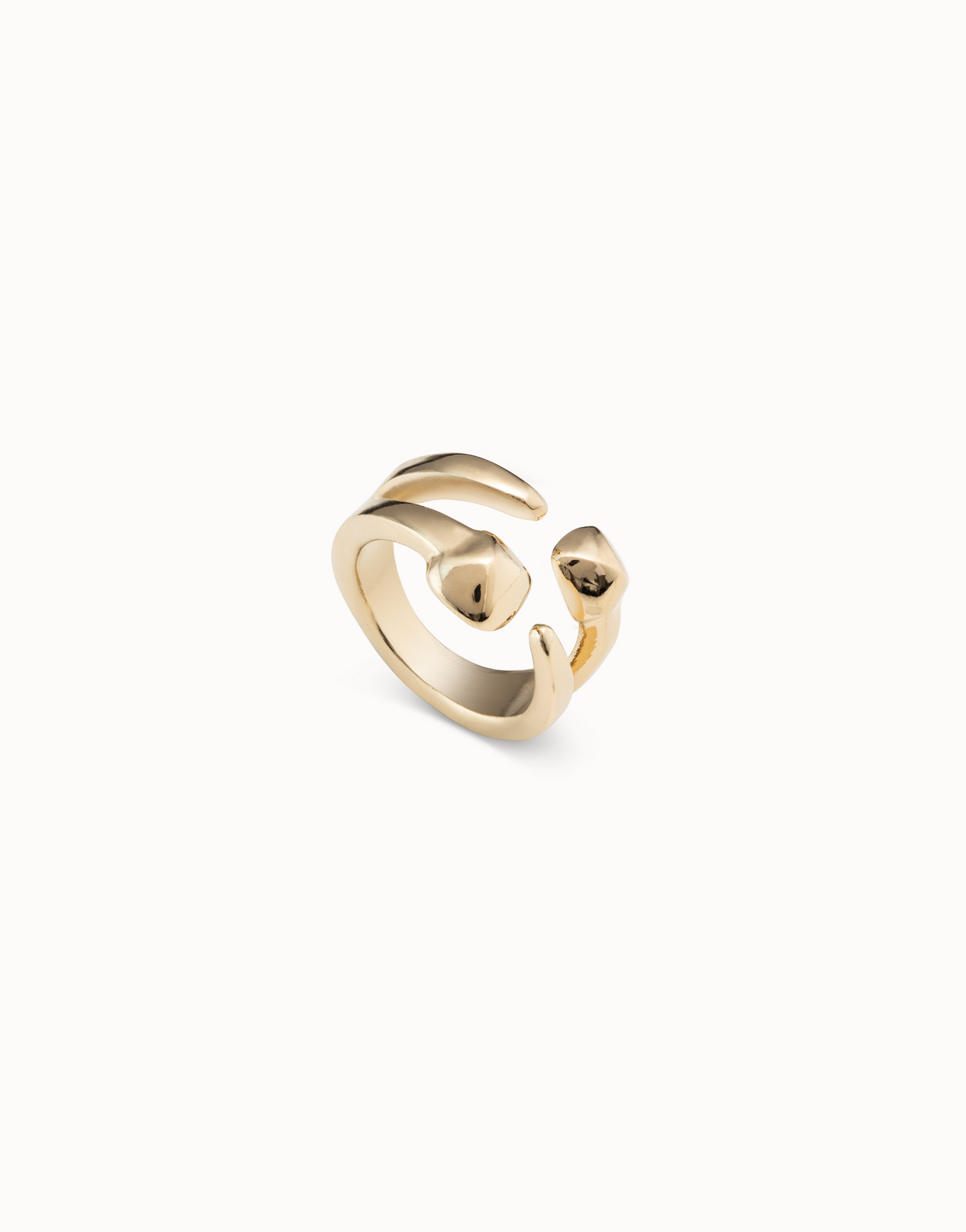 18K gold-plated open ring with 2 nail heads, Golden, large image number null