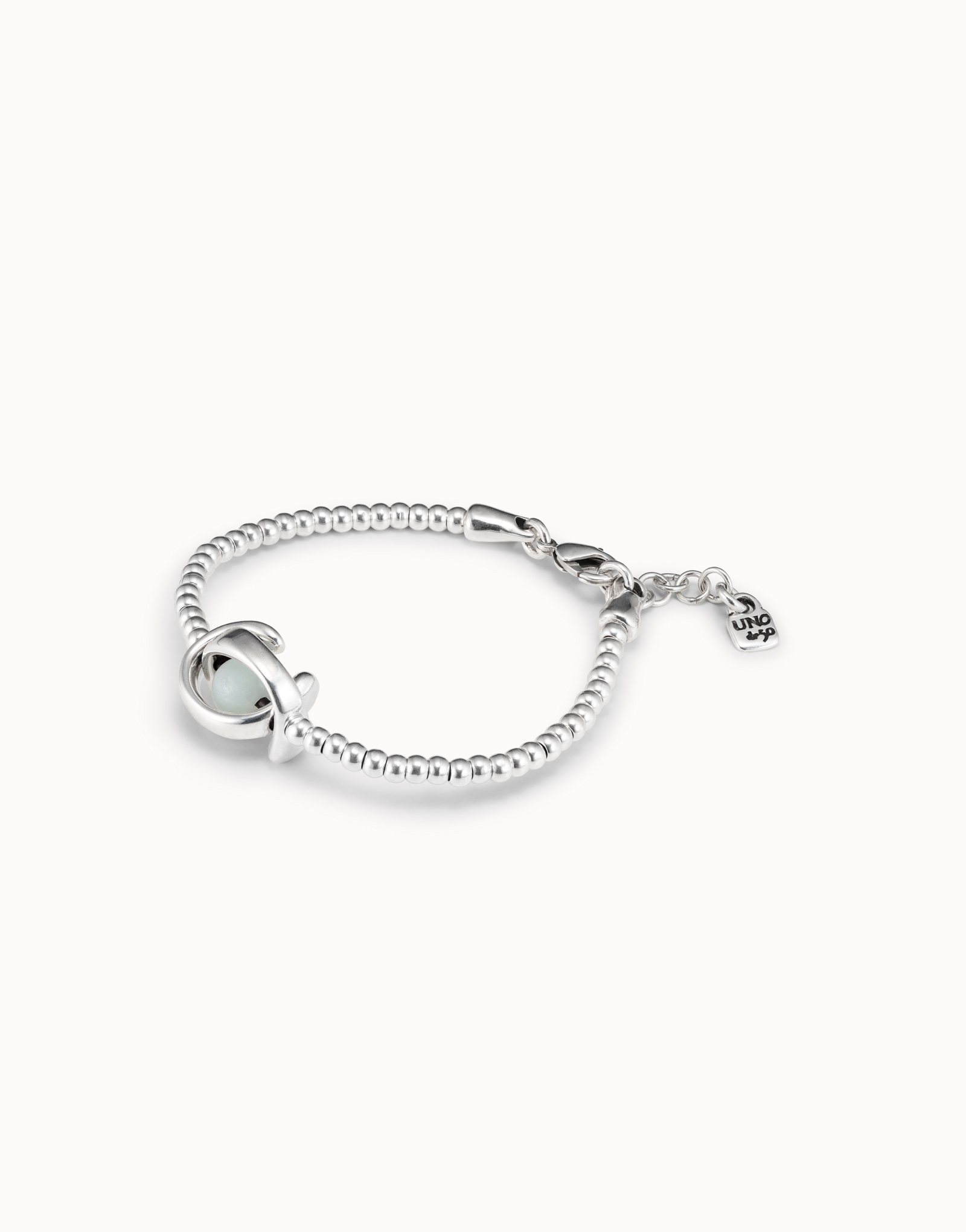 Sterling silver-plated one strand elastic bracelet with double moon bead, Silver, large image number null