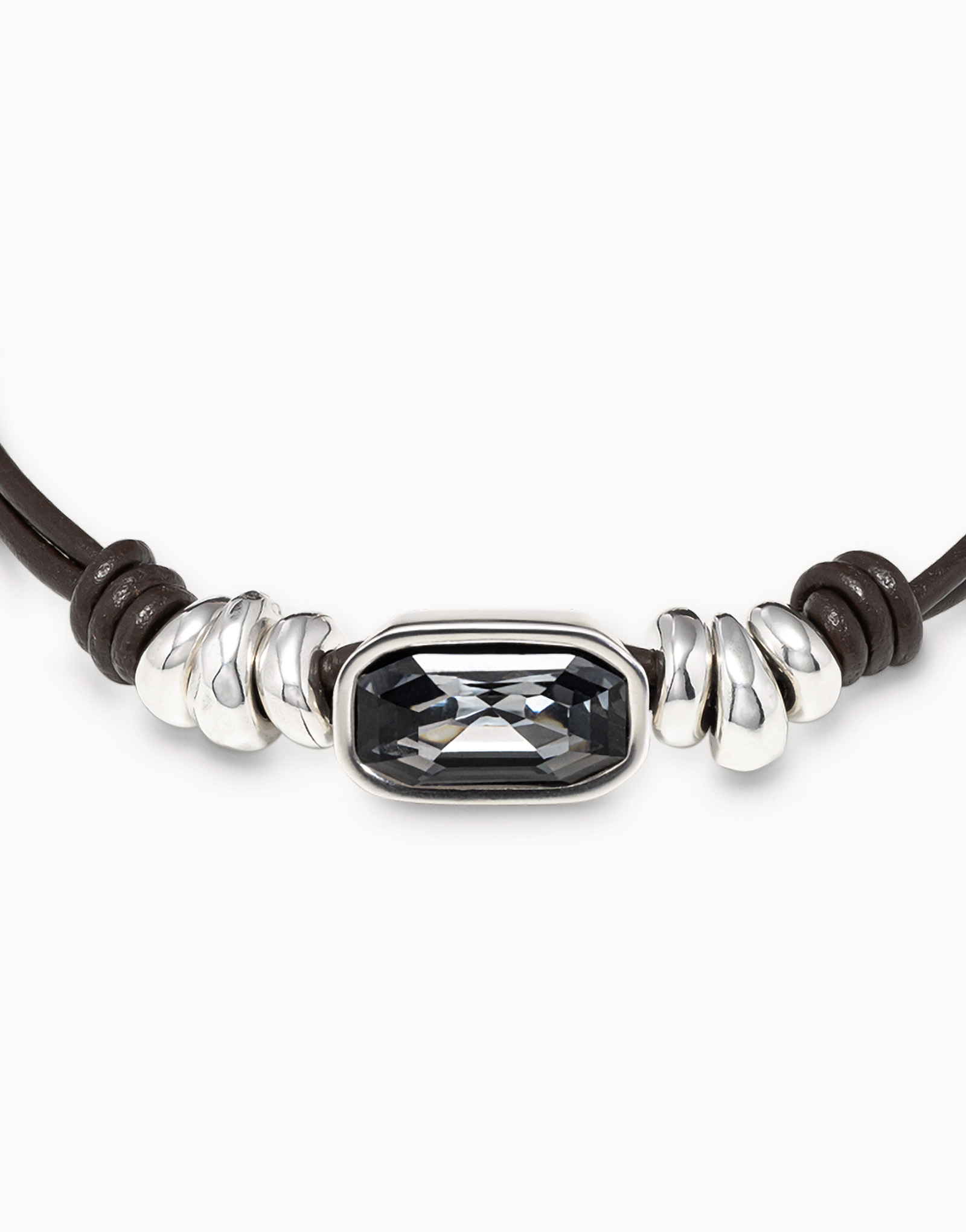Bracelet plaqué argent avec deux lanières et cristal gris avec fermoir mousqueton, Argent, large image number null