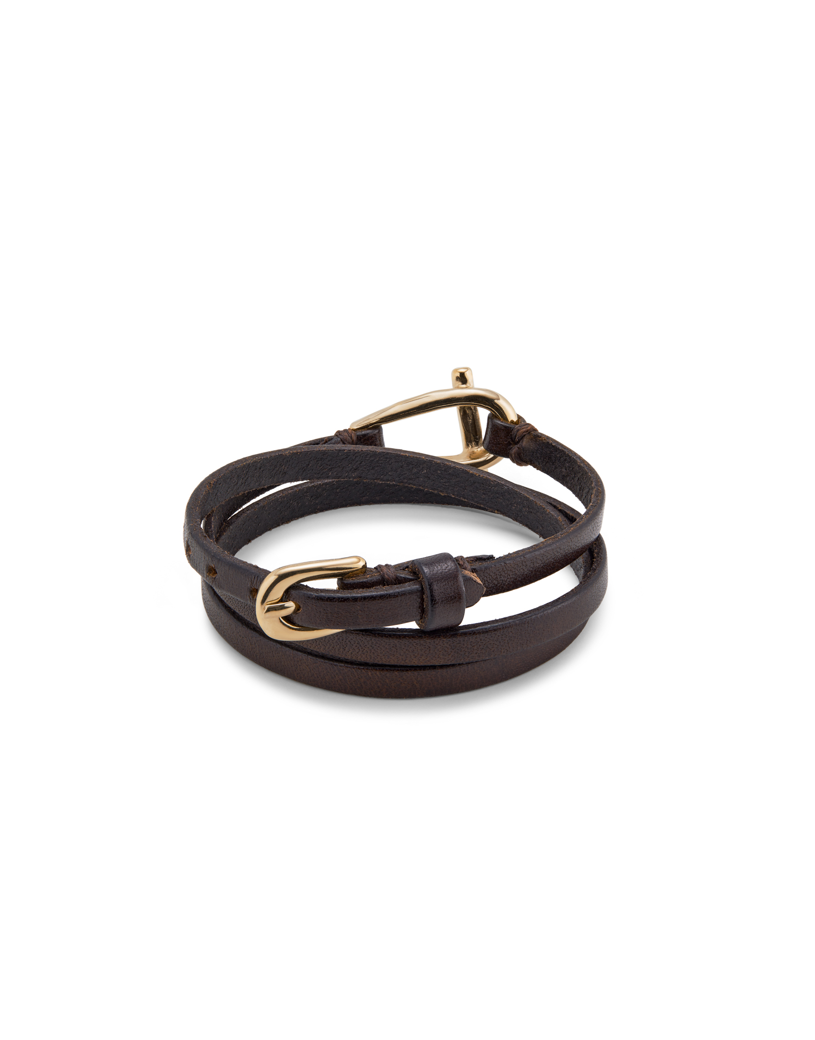 18K gold-plated leather bracelet with small central link, Golden, large image number null