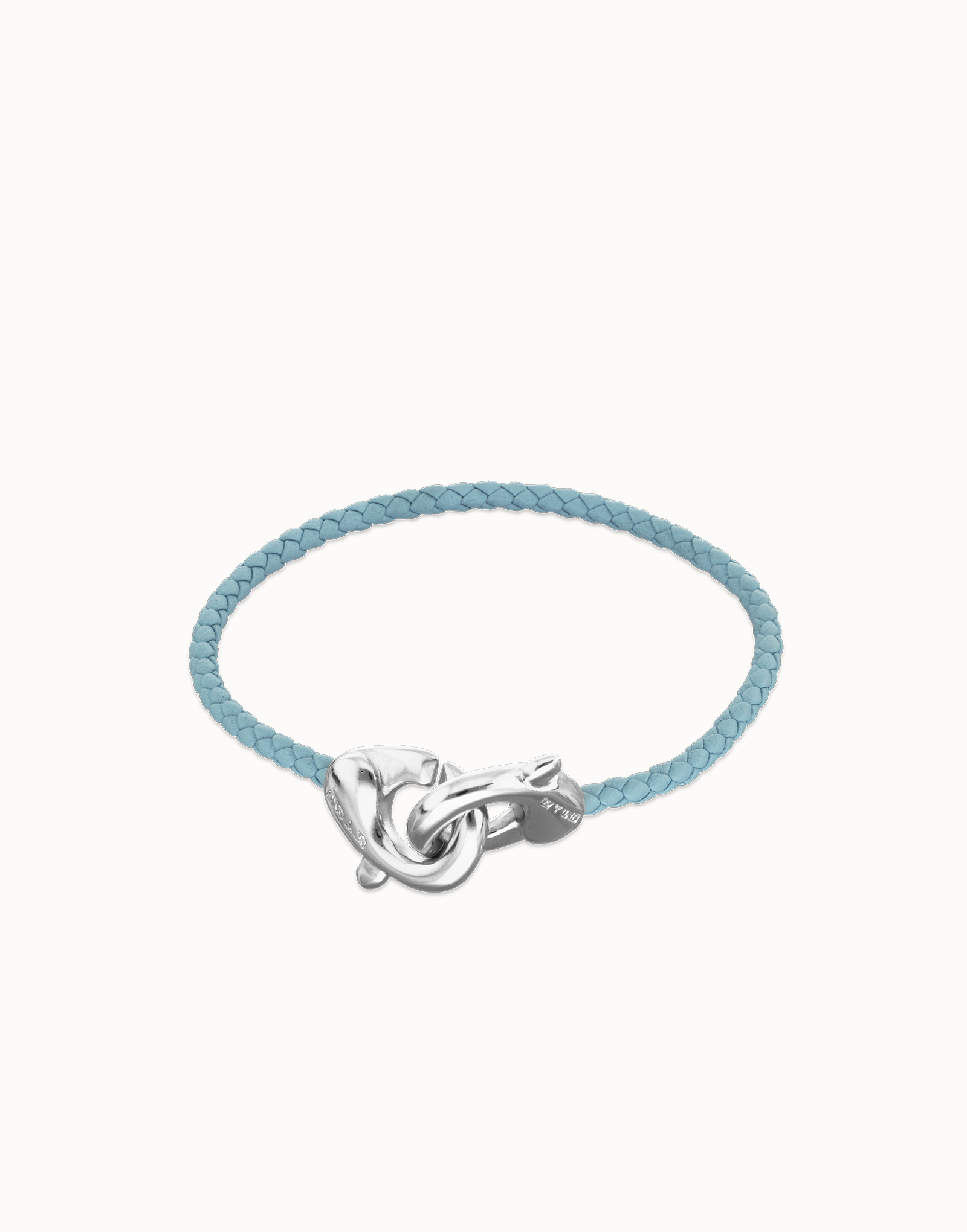 Pulsera de cuero azul con mosquetón entrelazado en plata, Plateado, large thumbnail