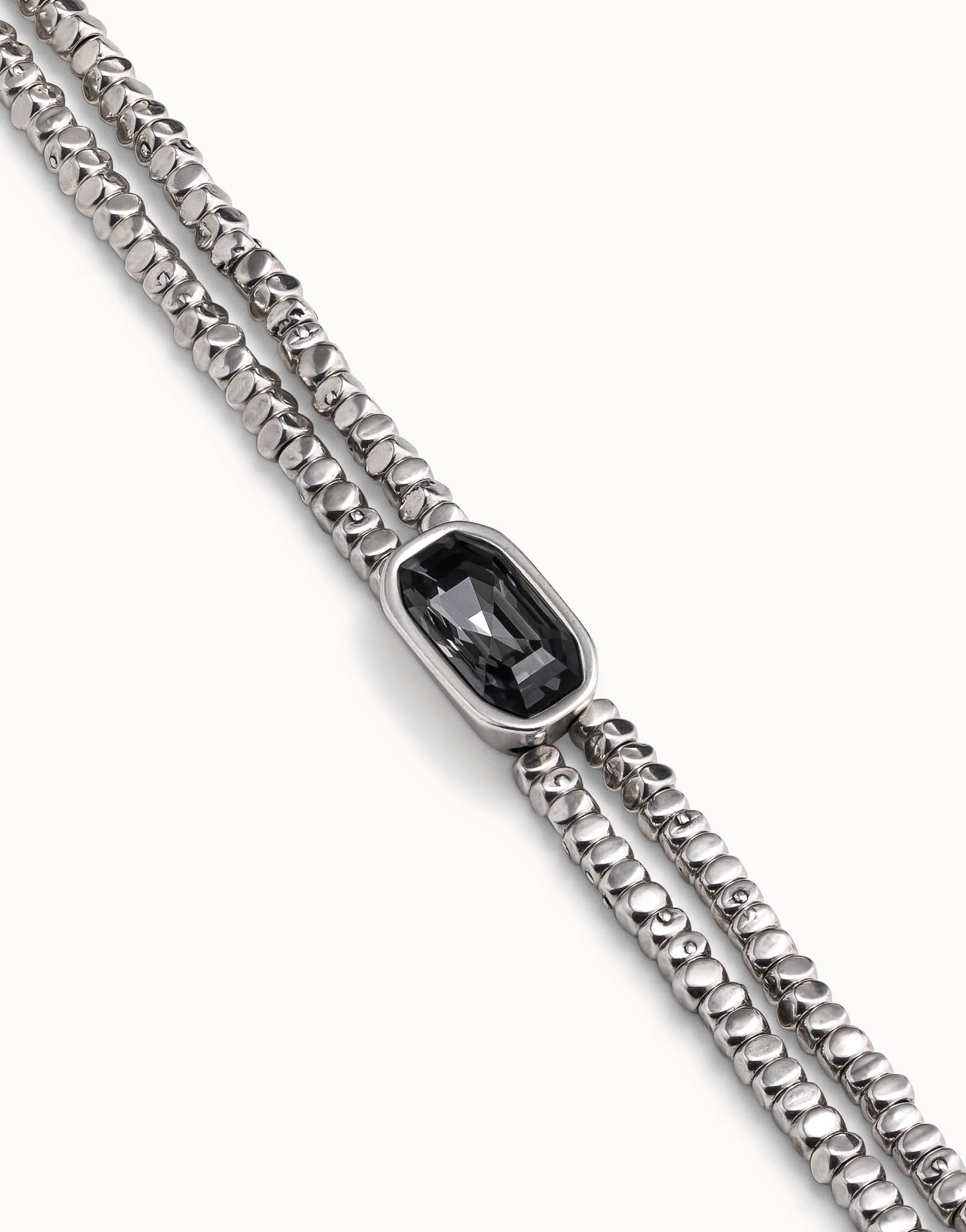 Bracelet plaqué argent avec deux lanières et cristal gris avec fermoir mousqueton, , large image number null