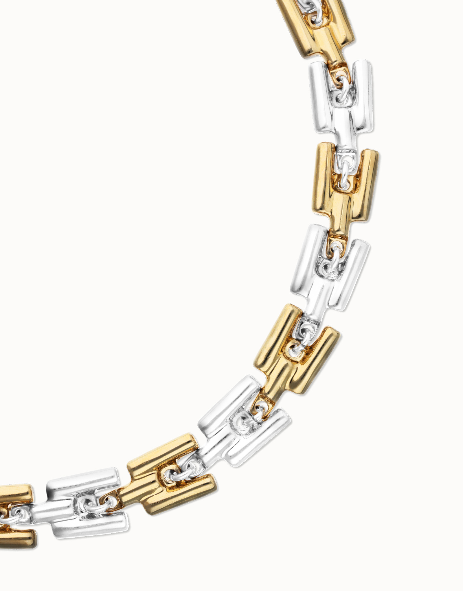 Collar con eslabones combinados en ba&ntilde;o de oro y plata, Dorado, large thumbnail