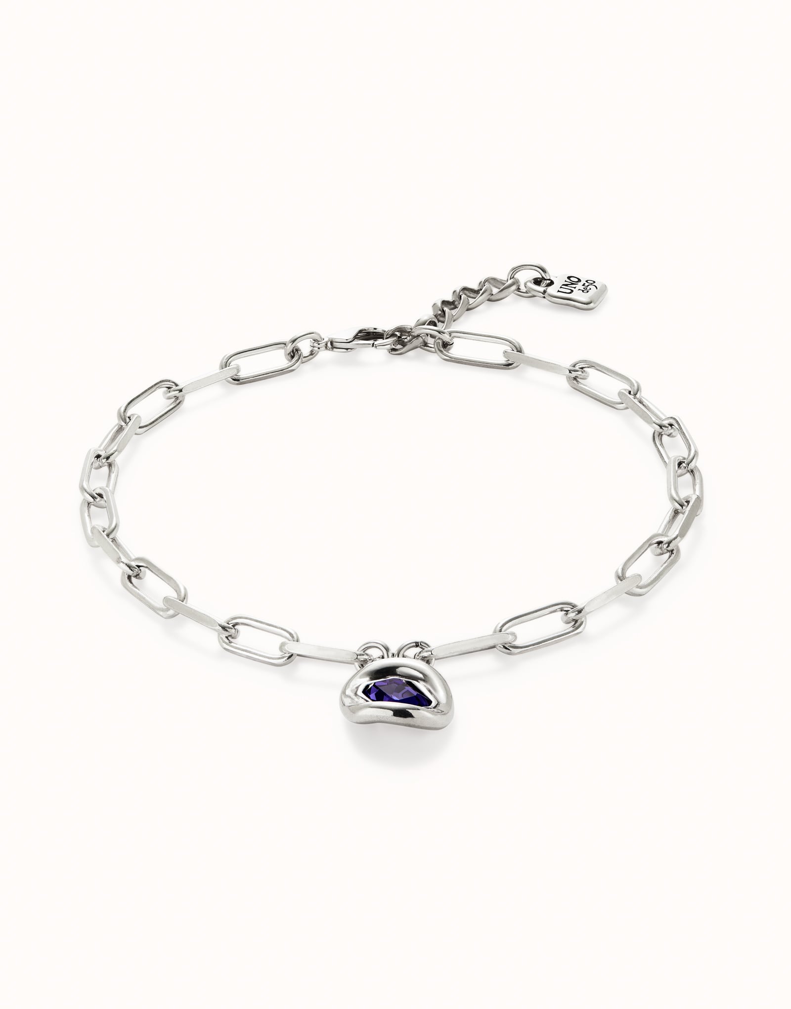 Short link chain pendant necklace purple crystal