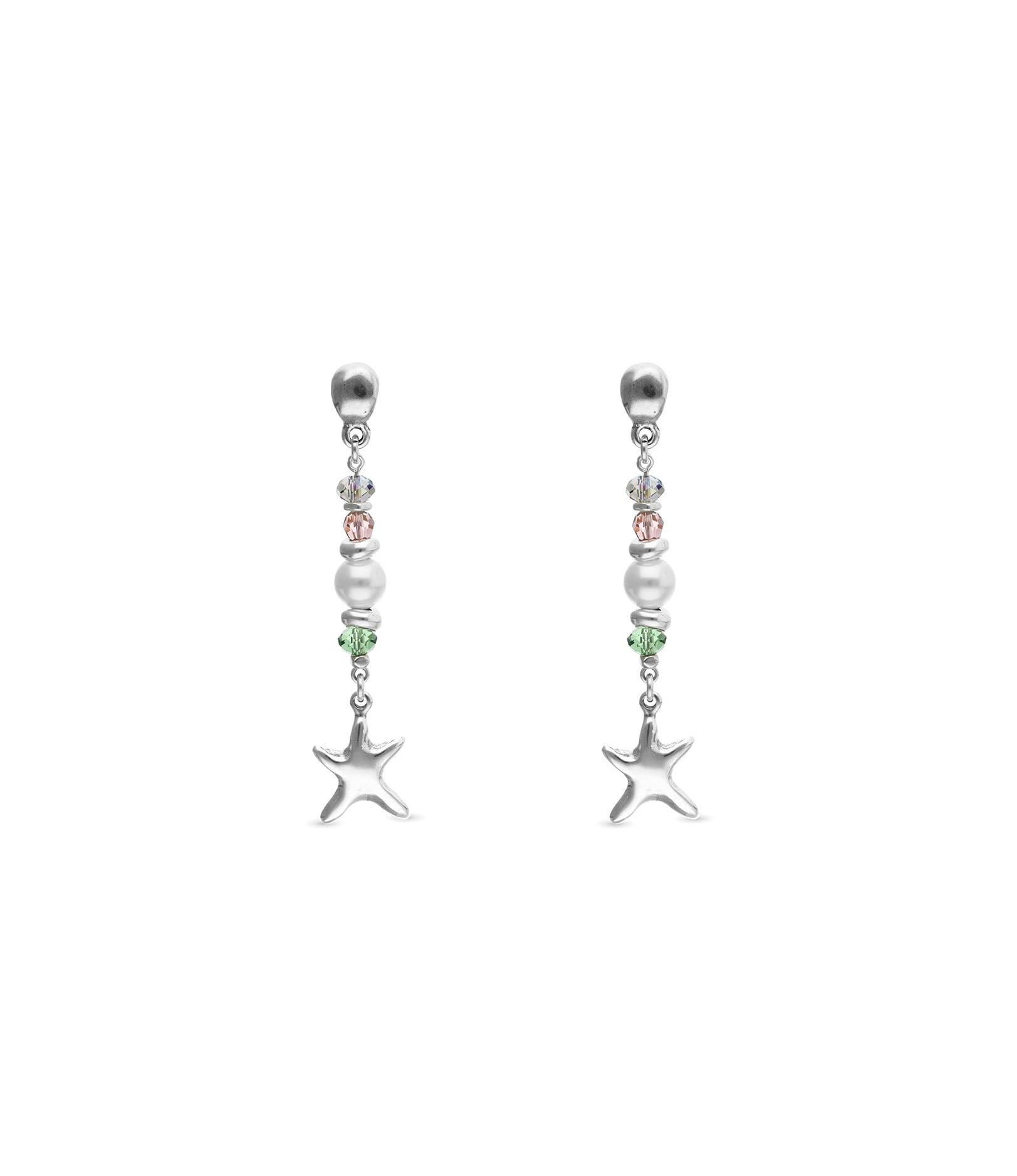 Long earrings with starfish and pearl