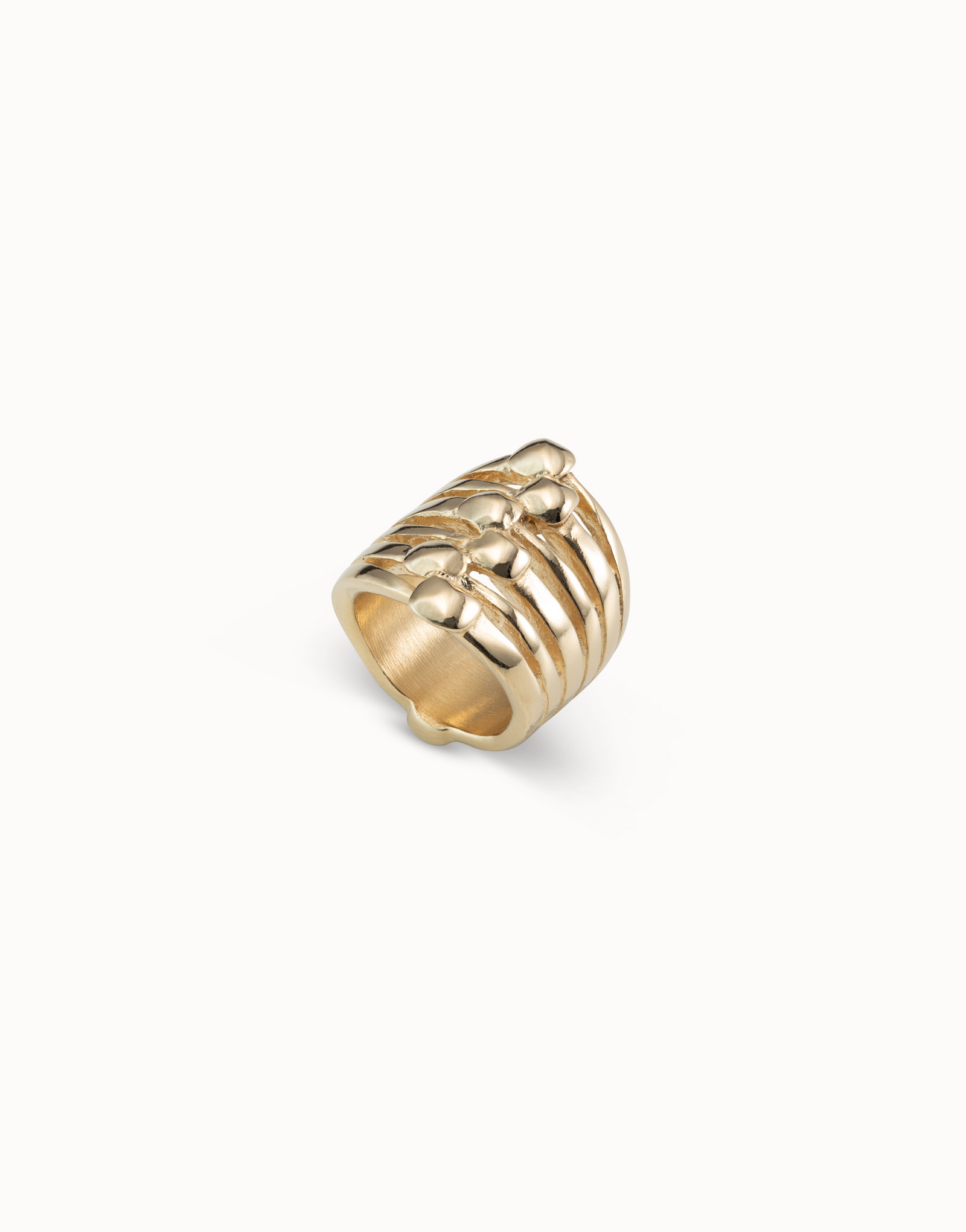 18K gold-plated multi effect ring with nail heads details, Golden, large image number null