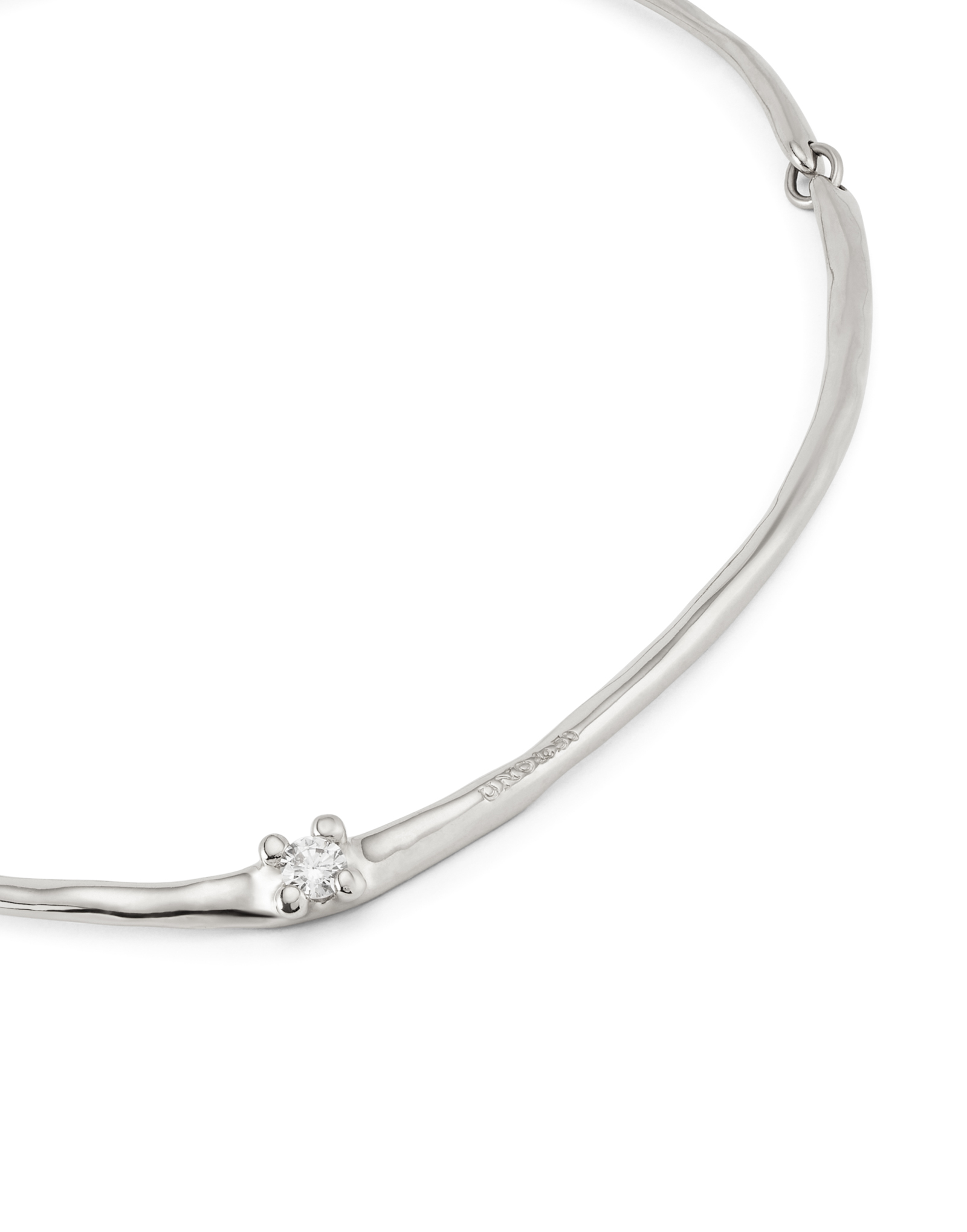 Sterling silver-plated rigid necklace with white cubic zirconia, Silver, large image number null