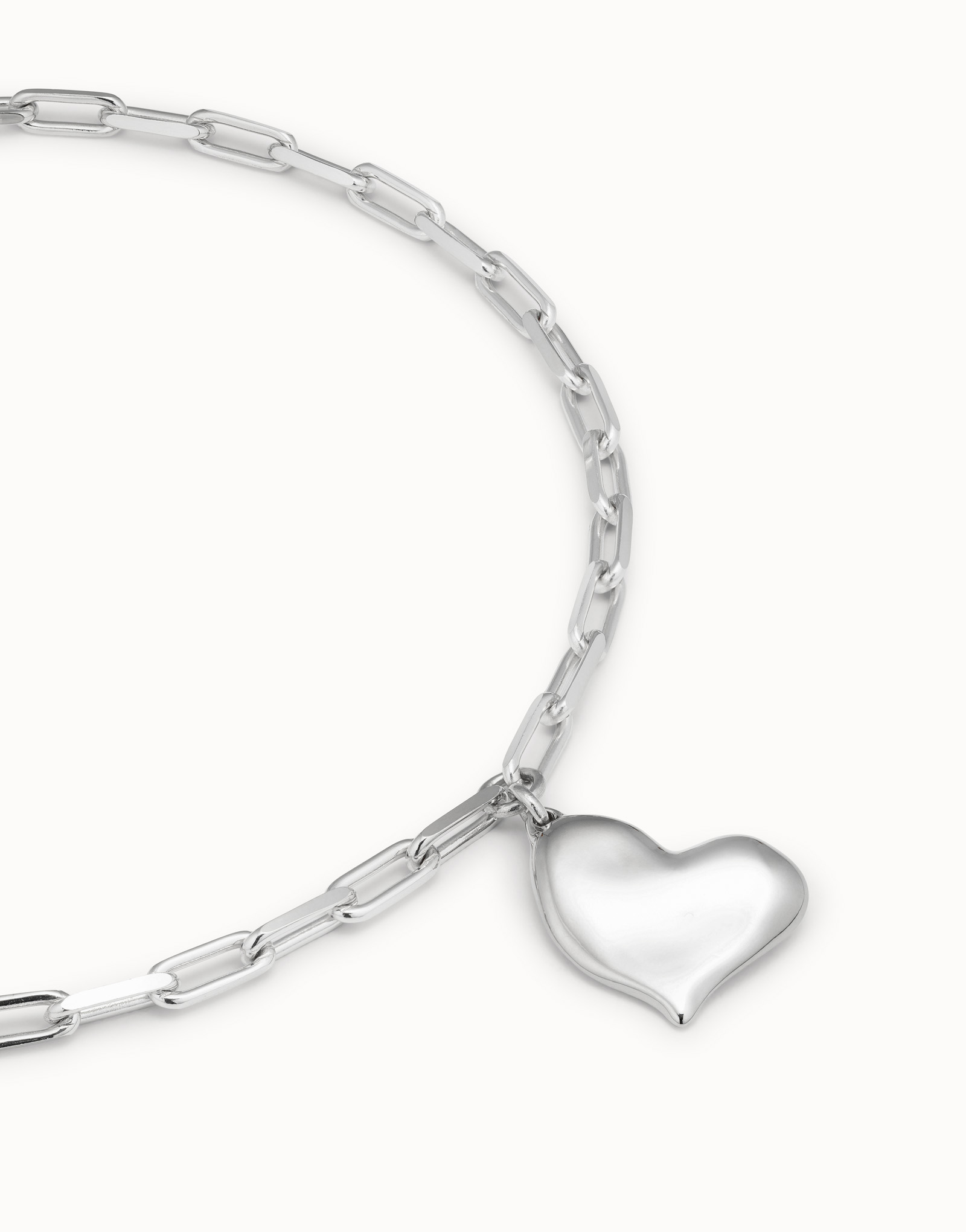 Sterling silver-plated short necklace with medium sized link chain and medium sized heart, Silver, large image number null