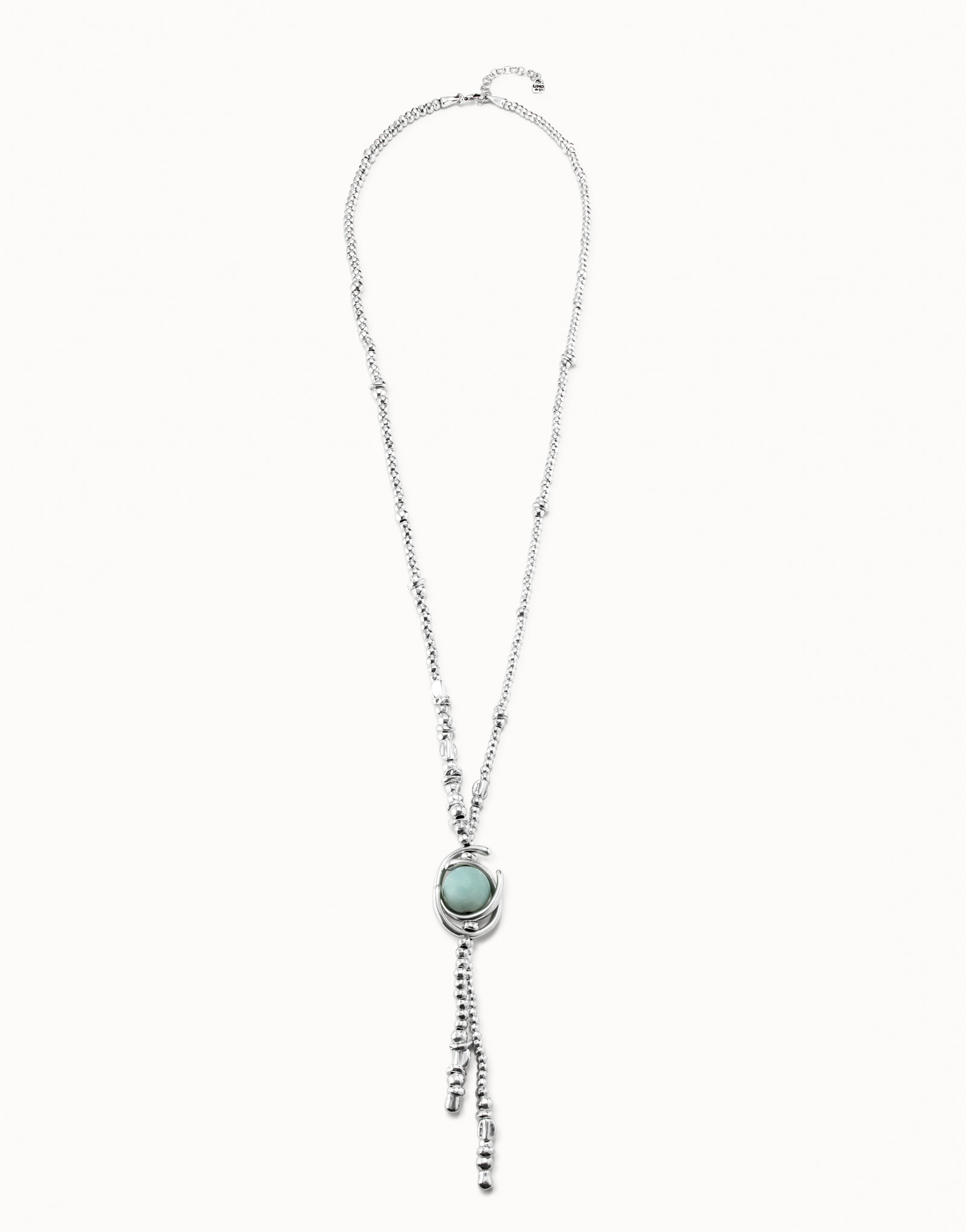 Collier à lanières plaqué argent avec perle de verre en forme de double lune et amazonite, Argent, large image number null