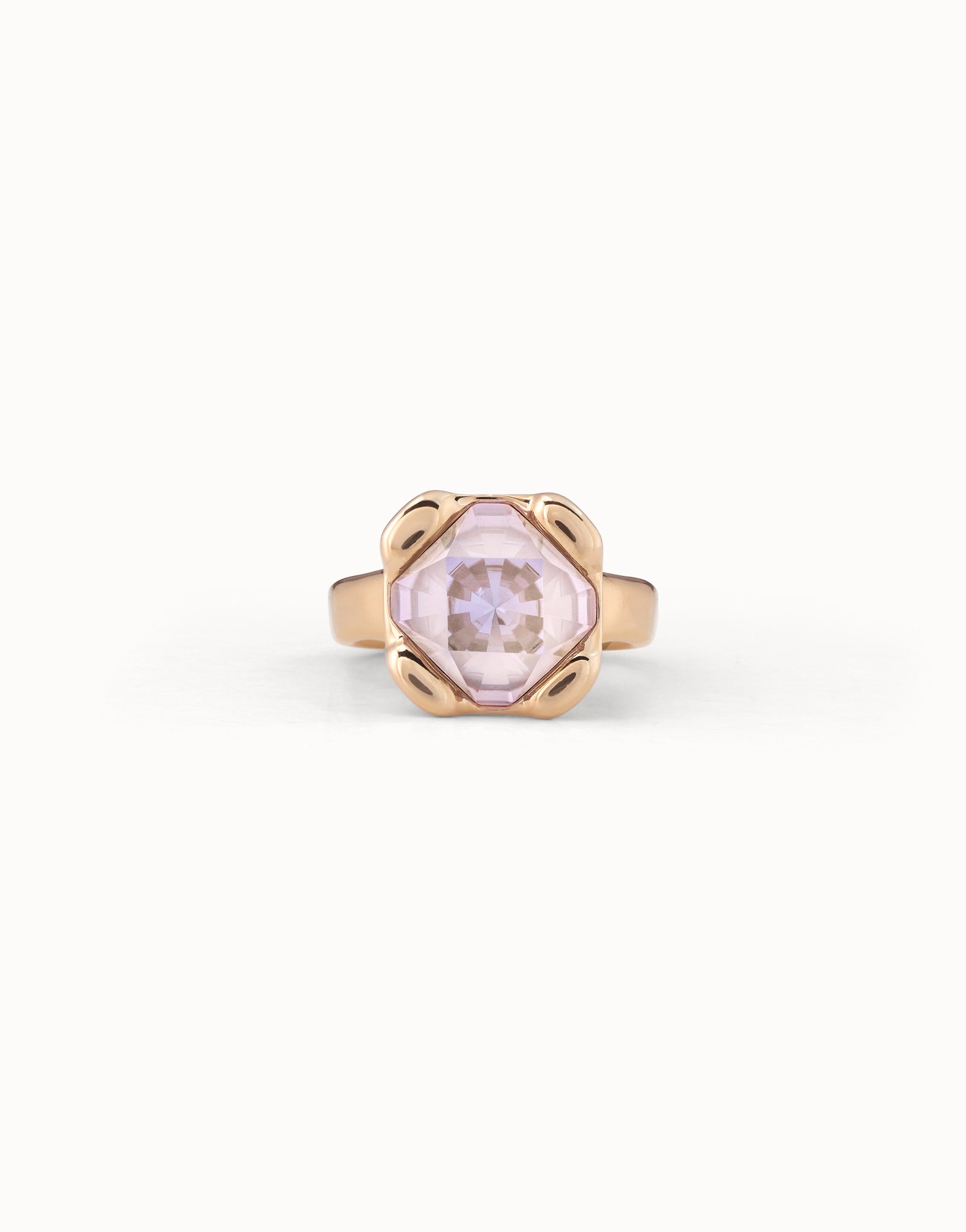 18K gold-plated ring with pink crystal, Golden, large image number null