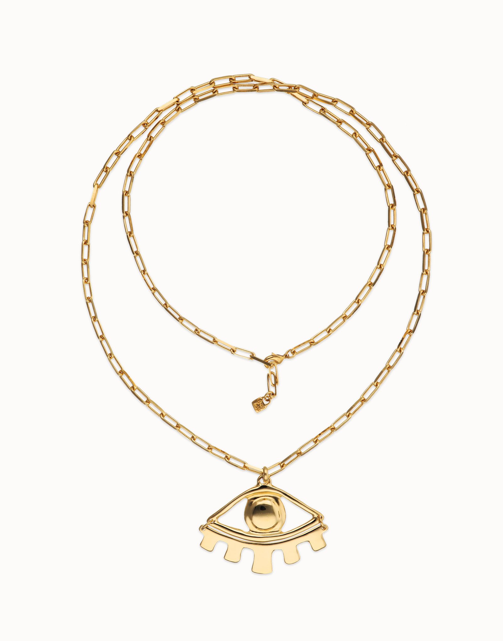 Long gold necklace with big eye, Golden, large thumbnail