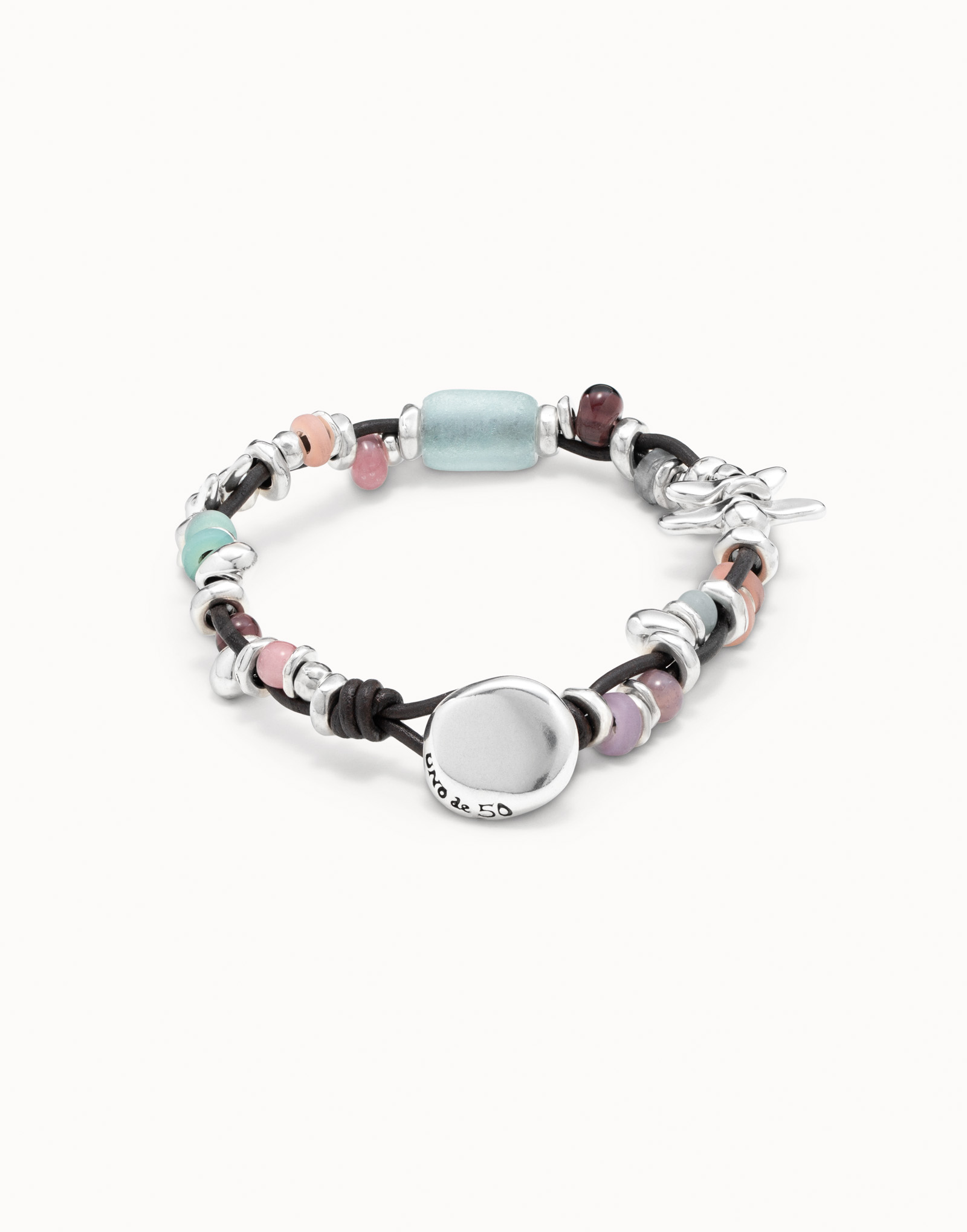 Sterling silver-plated leather bracelet with multicolor crystals, , large image number null