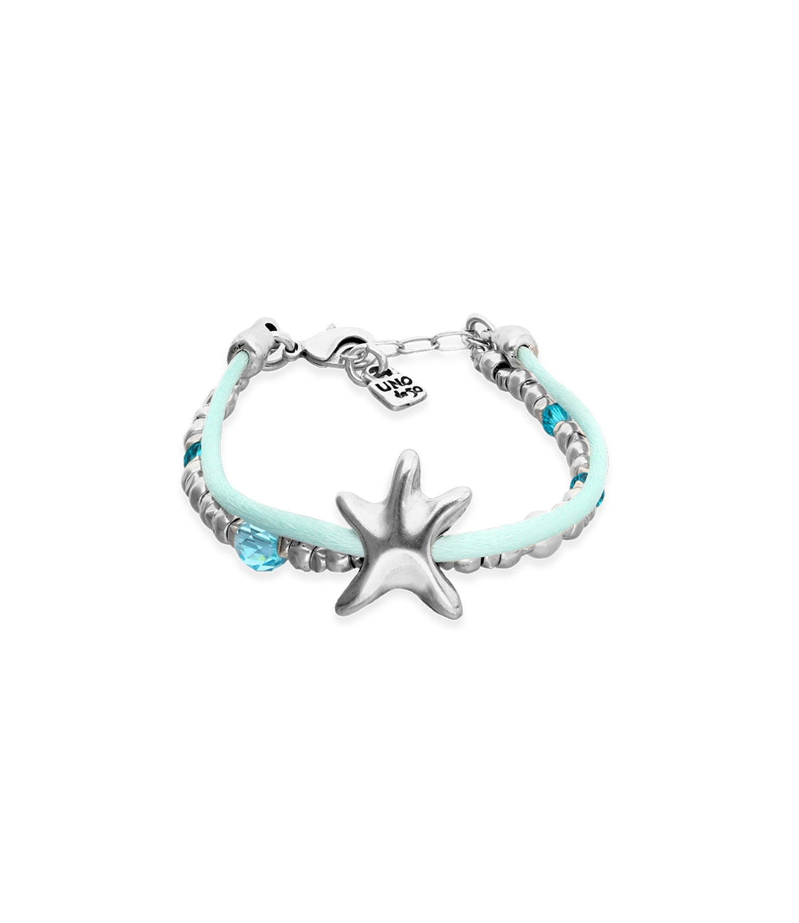 Turquoise silk thread and metal bracelet with starfish