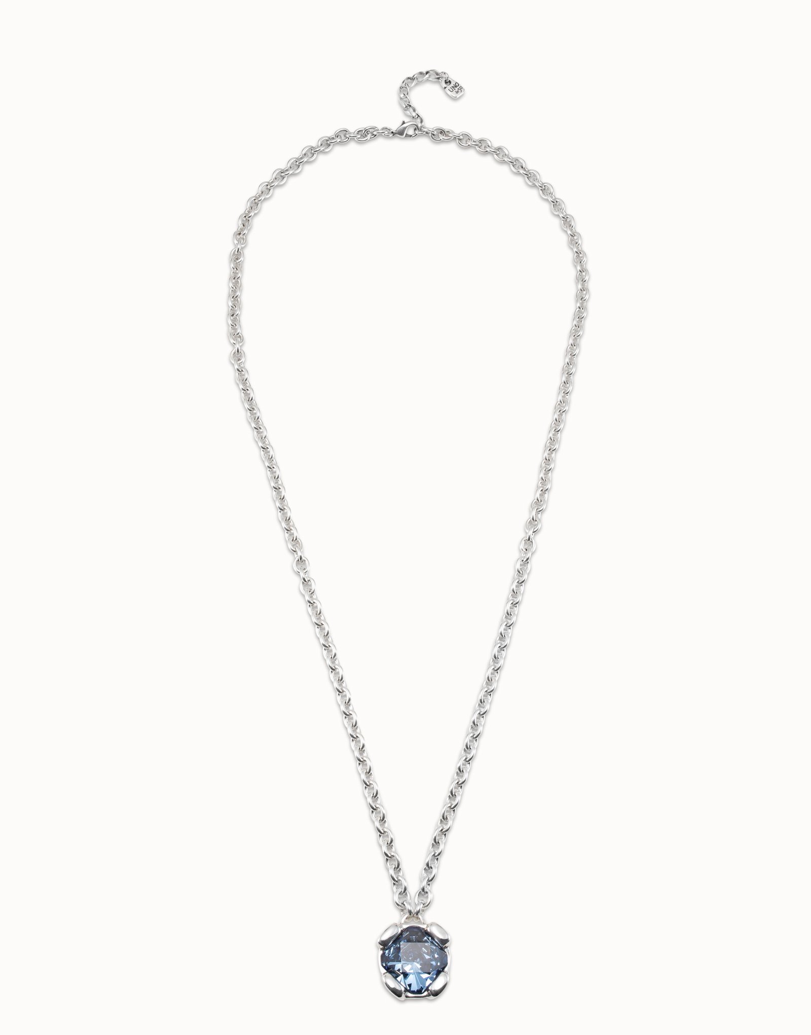 Sterling silver-plated necklace with blue crystal, Silver, large image number null