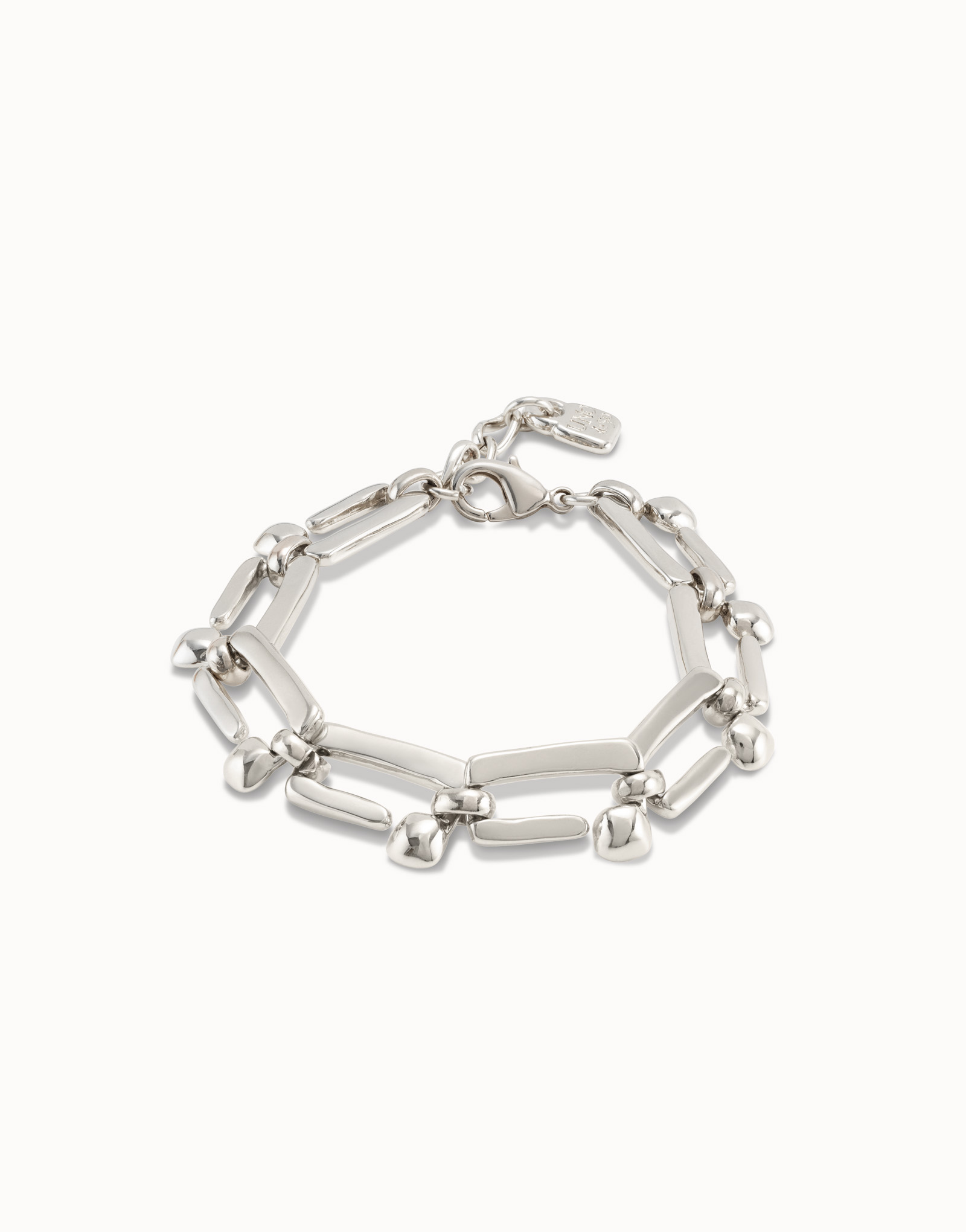 Sterling silver-plated bracelet with rectangular nail shaped links, Silver, large image number null