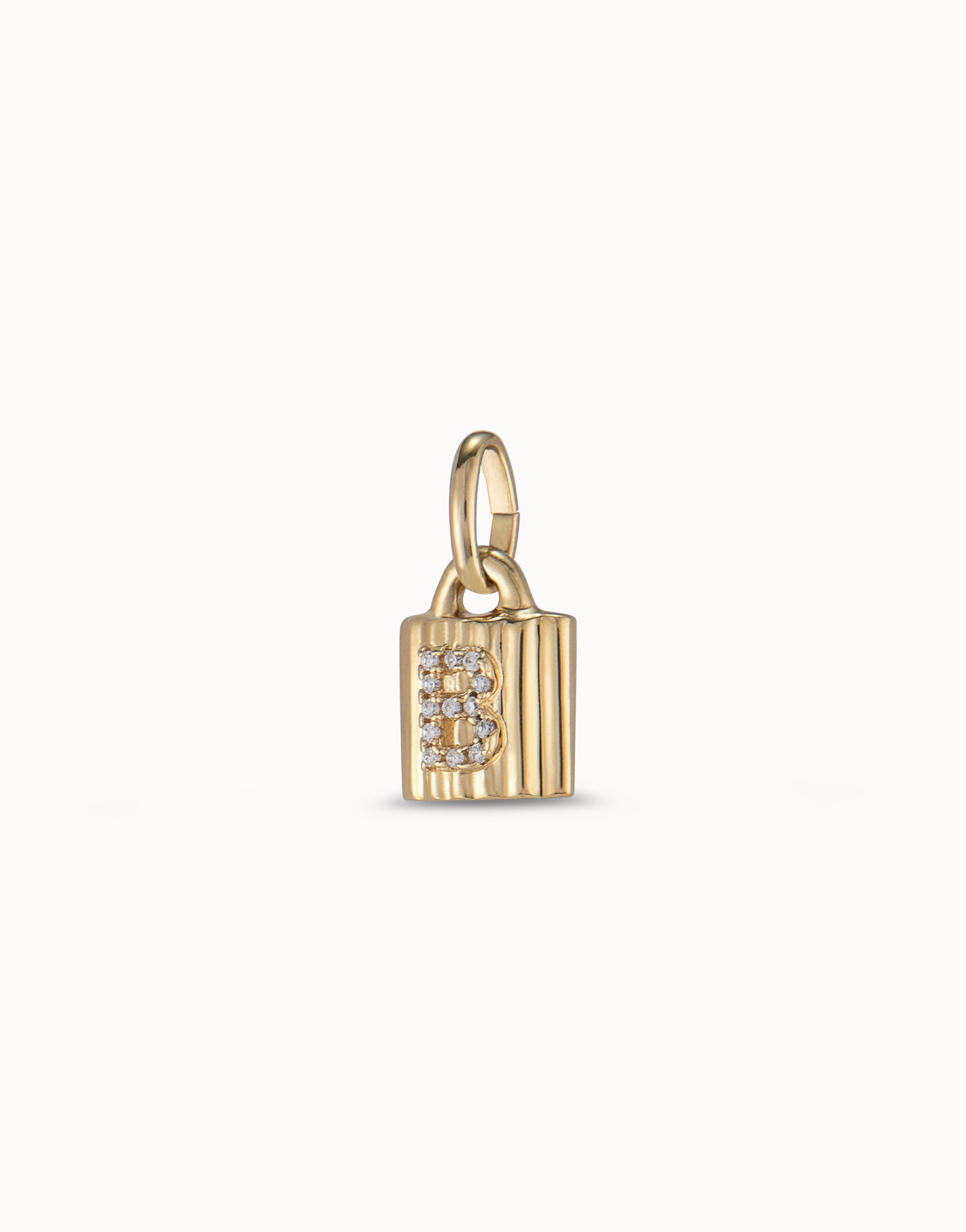 18K gold-plated padlock charm with topaz letter B, Golden, large image number null