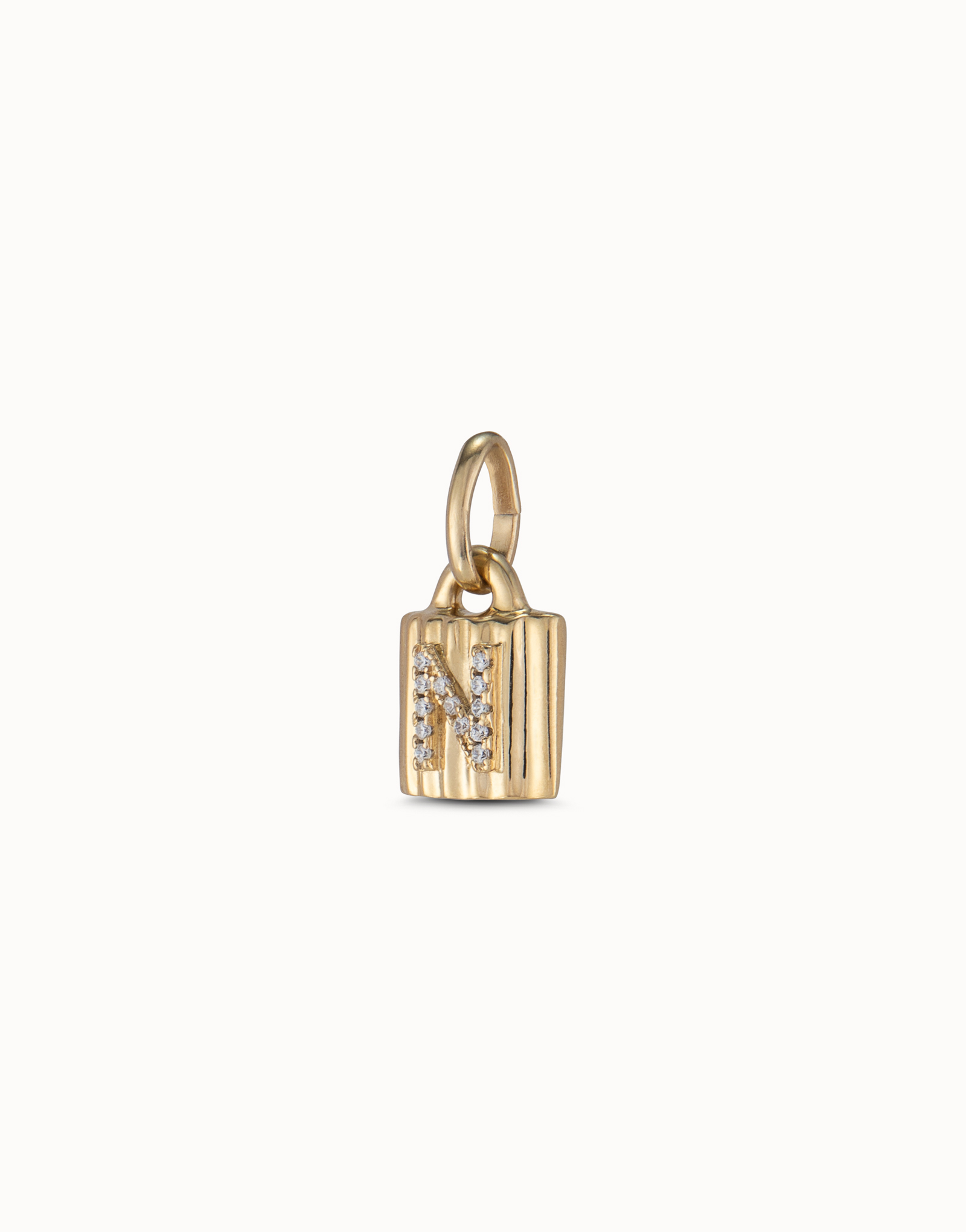 18K gold-plated padlock charm with topaz letter N, Golden, large image number null