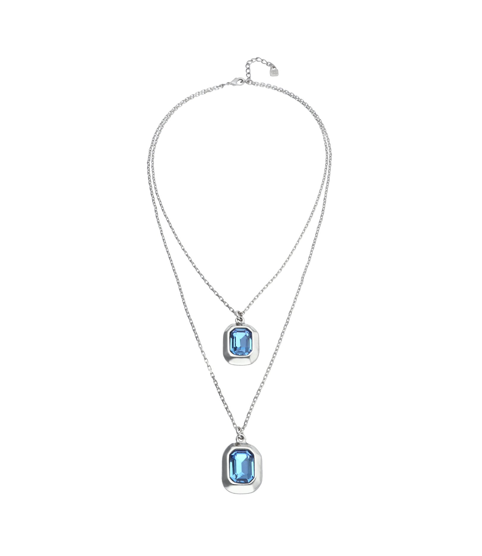Double necklace with two rectangular faceted crystals