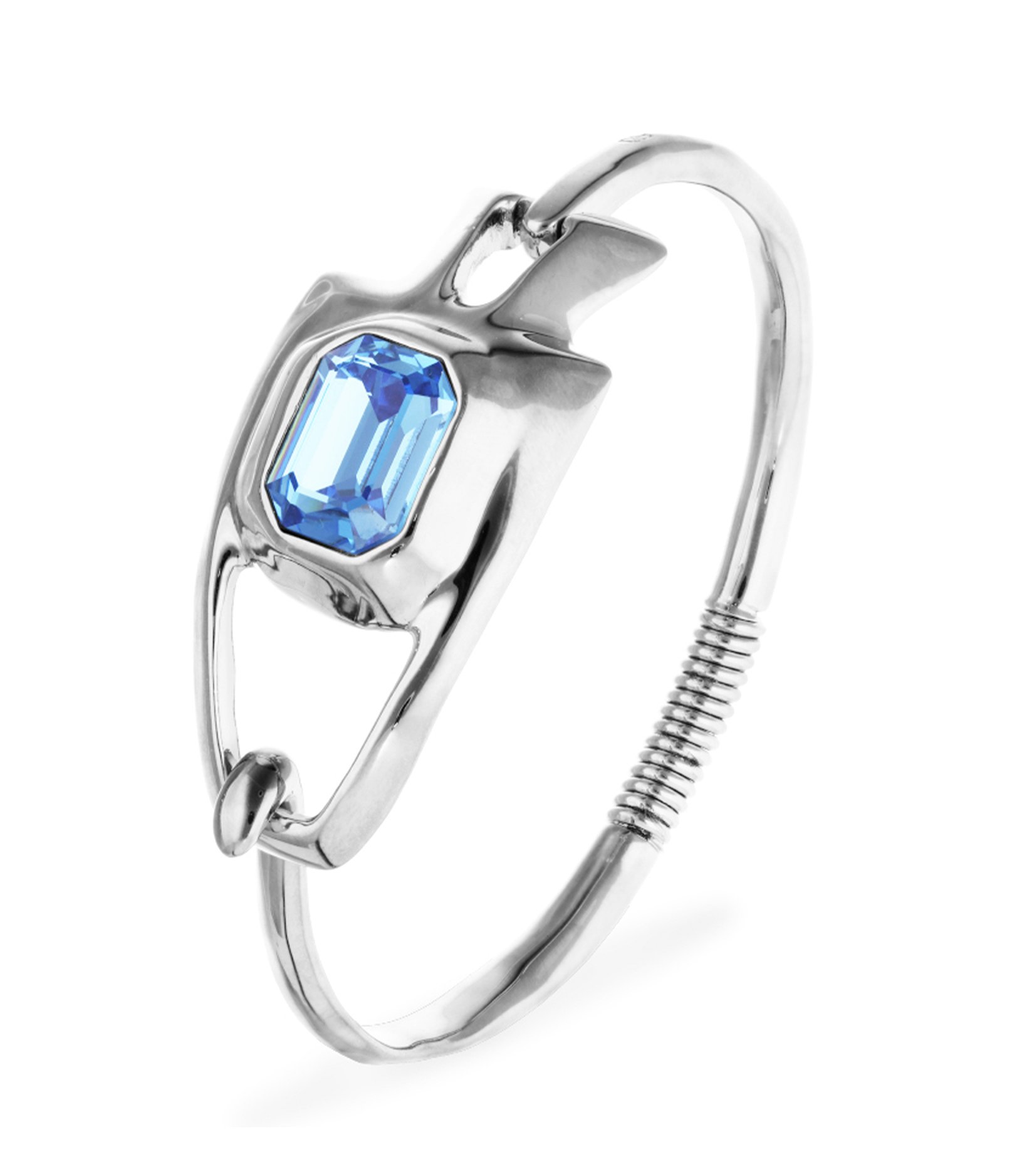 Semi-rigid bracelet with blue faceted crystal