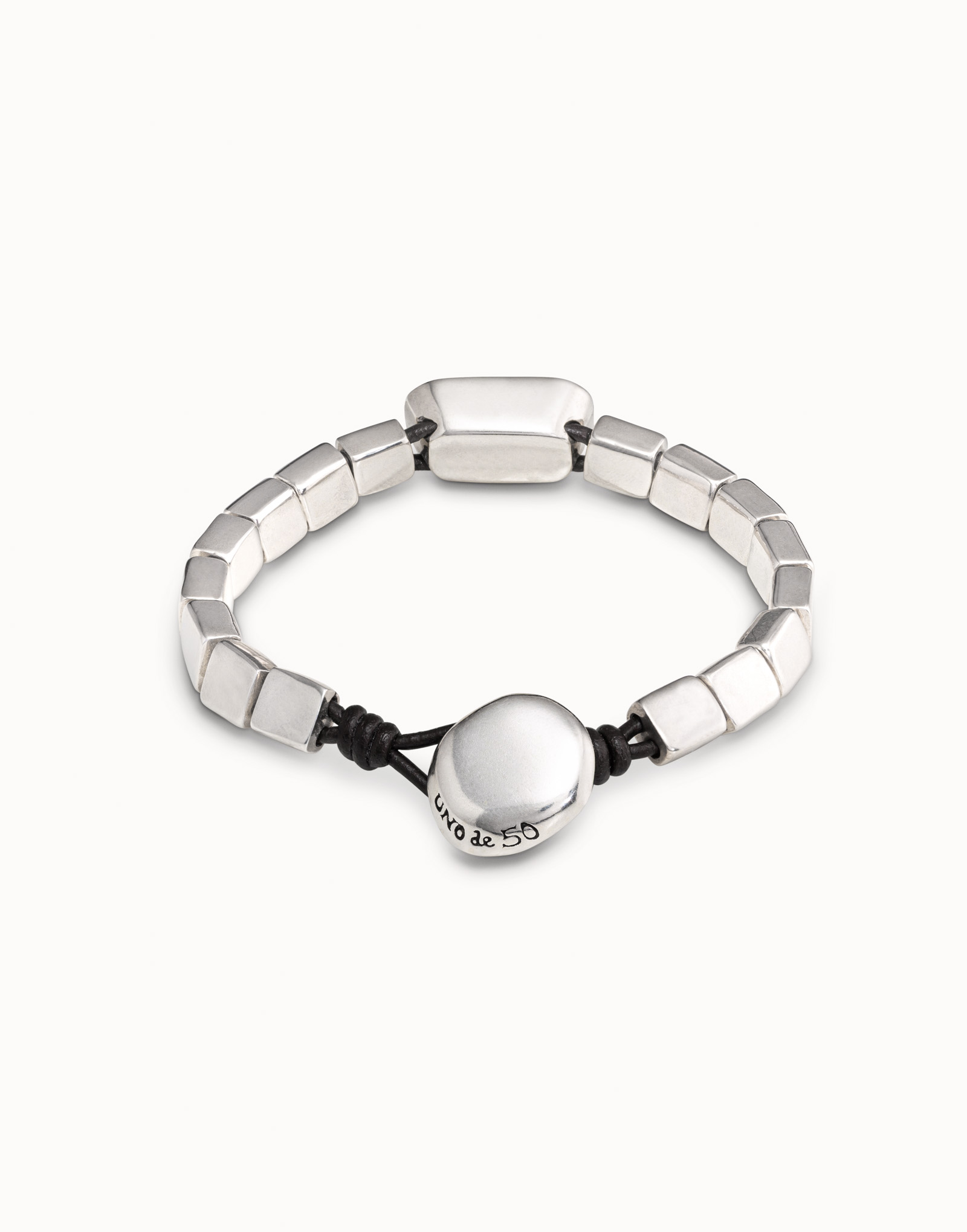 Sterling silver-plated bracelet with a strip of medium-sized beads and a central case with a crystal., , large image number null