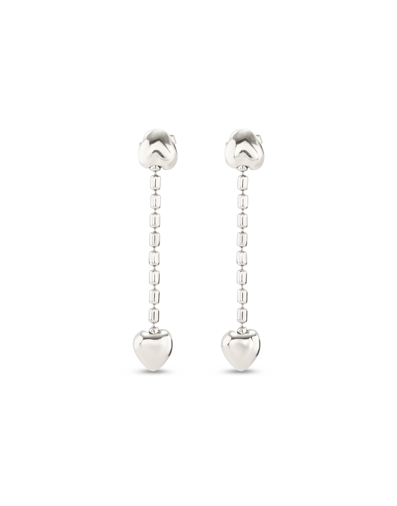 Sterling silver-plated earrings with dangling chain and small hearts, Silver, large image number null