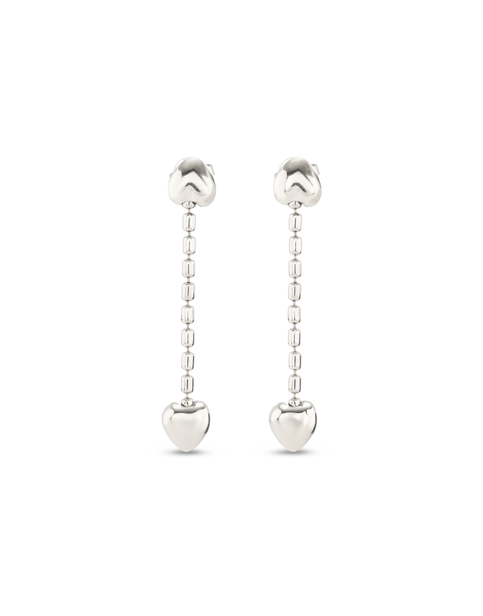 Boucles d’oreilles plaquées argent avec chaîne pendante et petits cœurs, Argent, large image number null