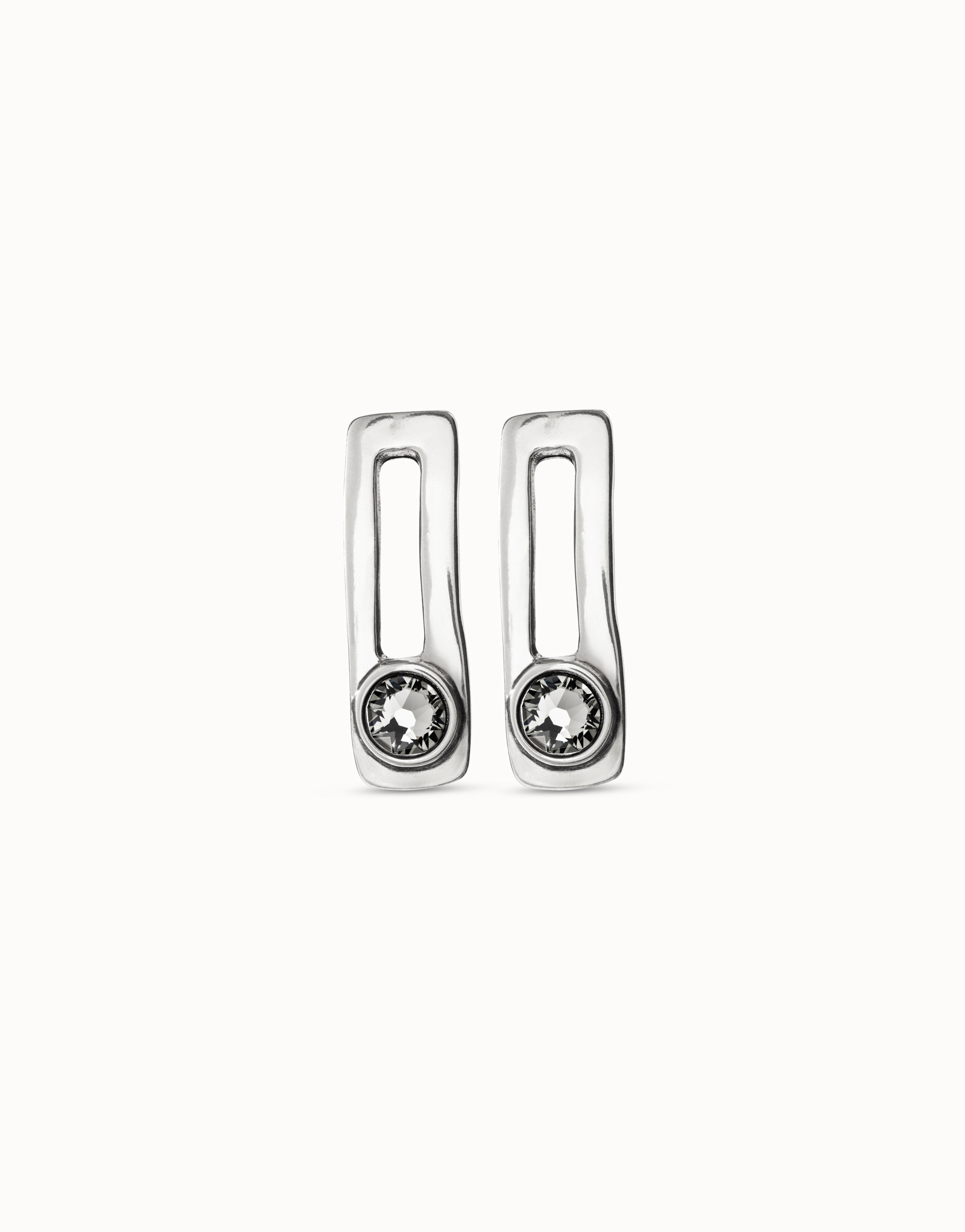 Sterling silver-plated earrings with gray crystal, Silver, large image number null