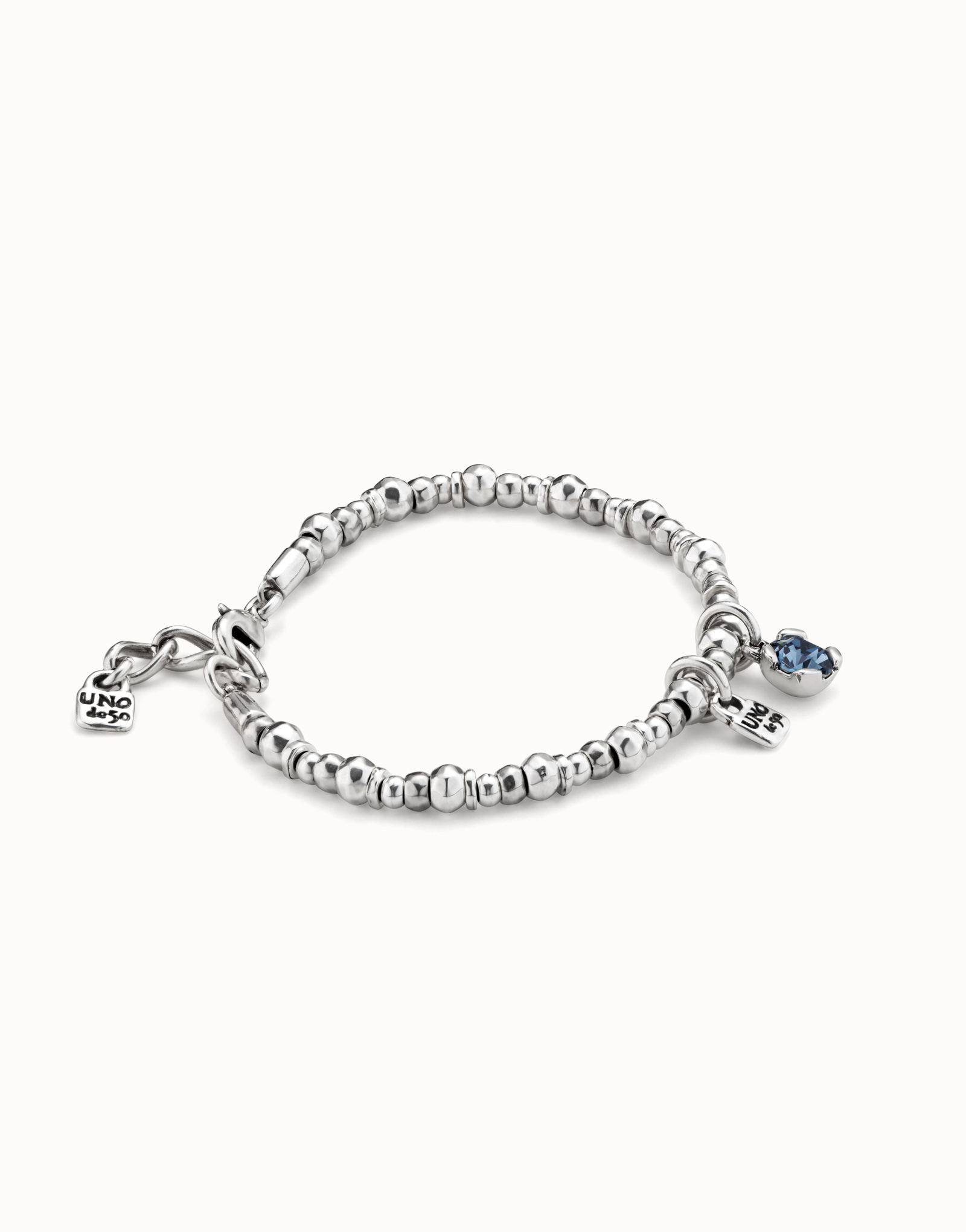 Sterling silver-plated bracelet with pearl and blue crystal, Silver, large image number null