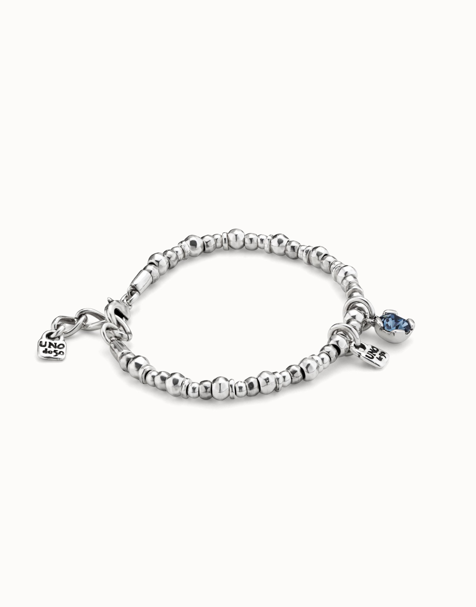 Bracelet plaqué argent avec perle et cristal bleu., Argent, large image number null