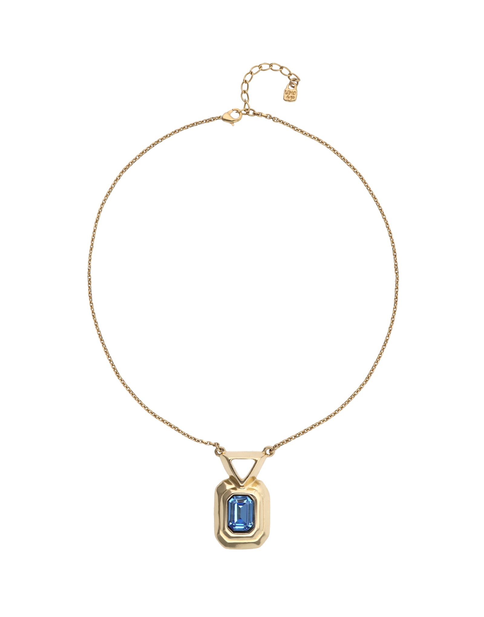 Necklace with rectangular blue faceted crystal