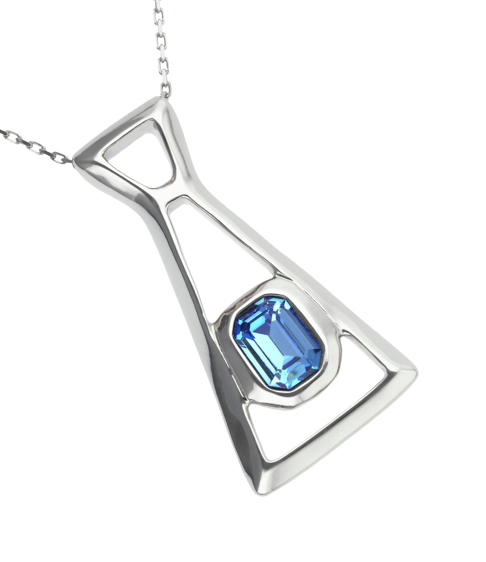 Long necklace with pendant and rectangular blue faceted crystal