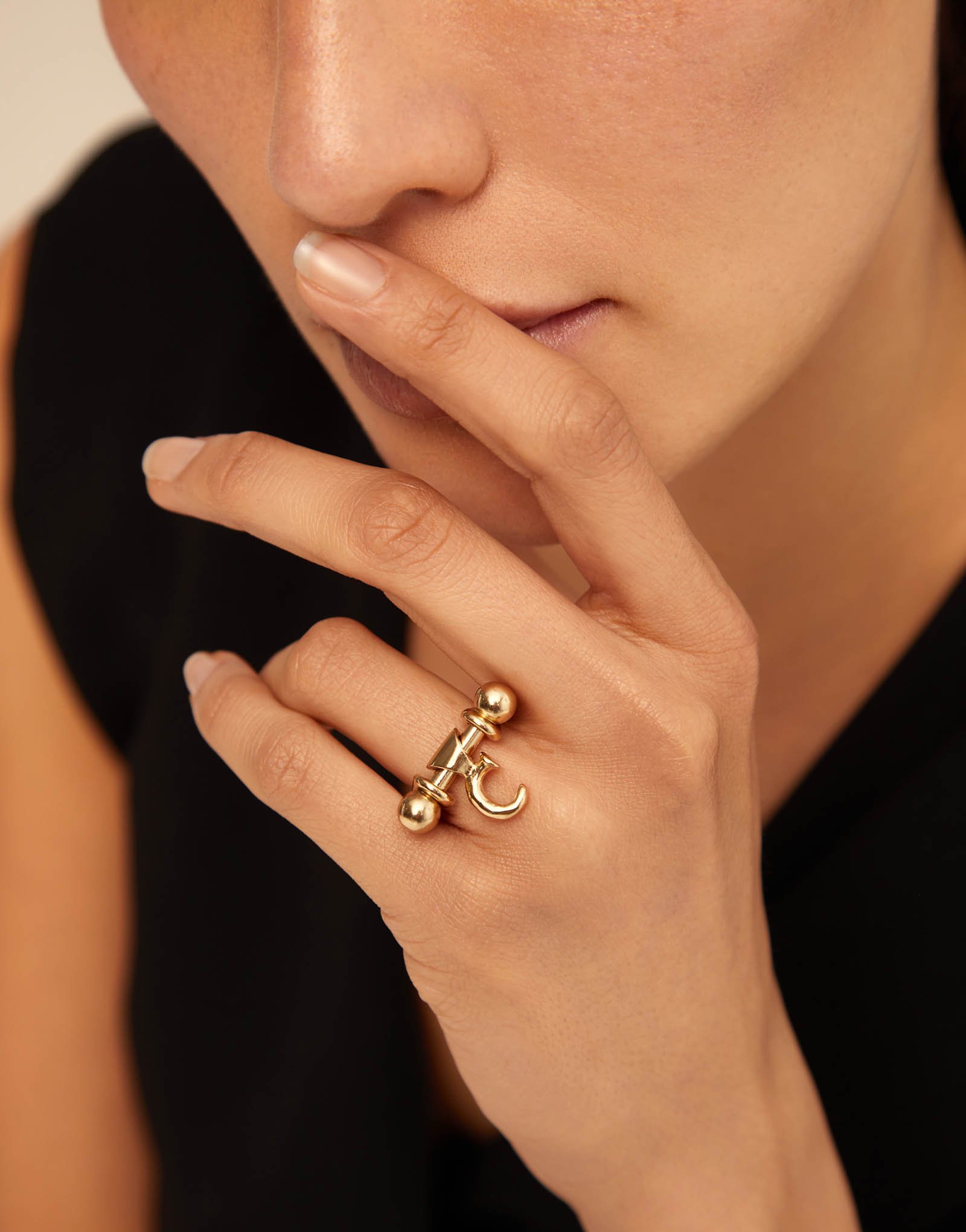 18K gold-plated ring, Golden, large image number null