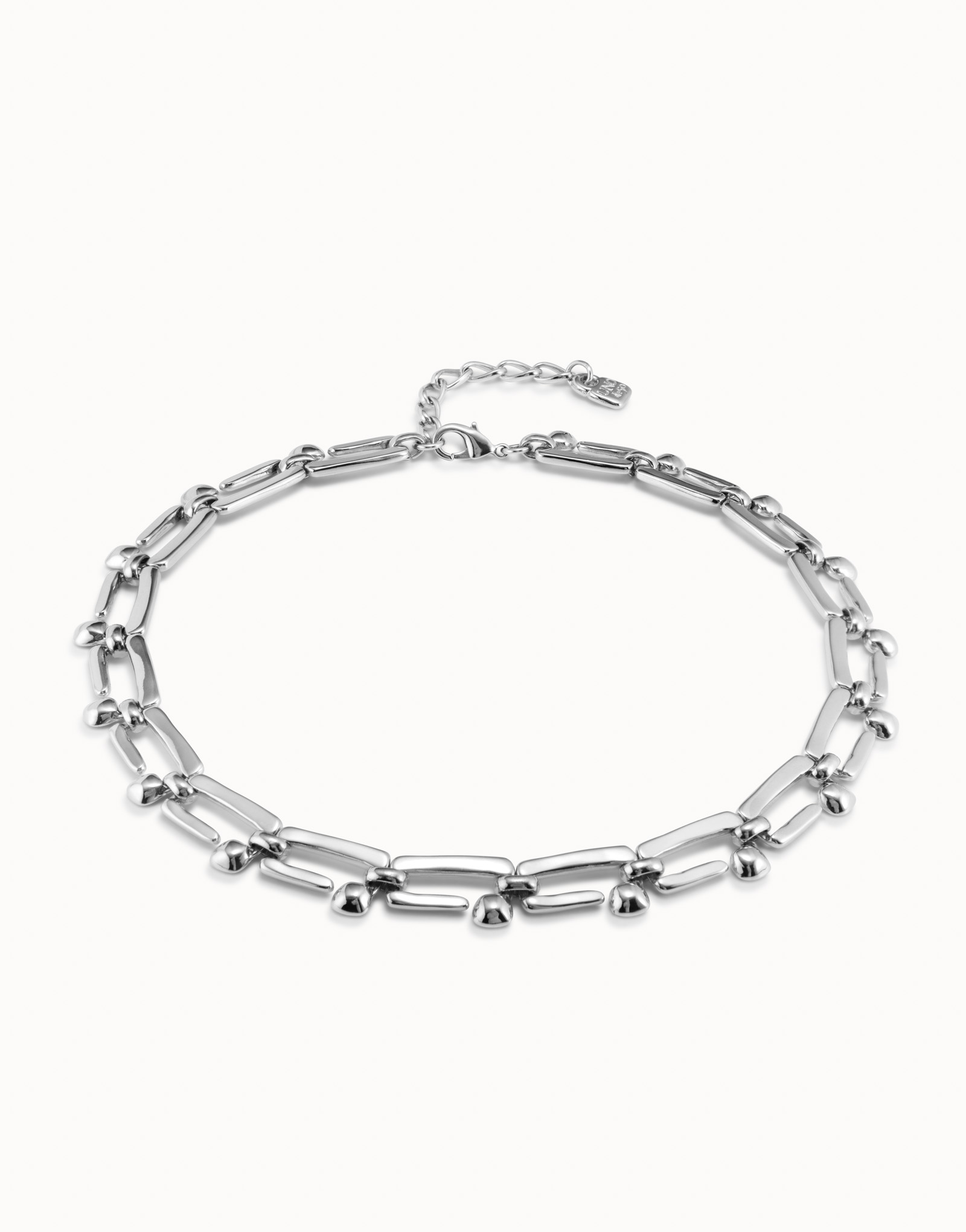 Sterling silver-plated short necklace with rectangular nail shaped links, Silver, large image number null