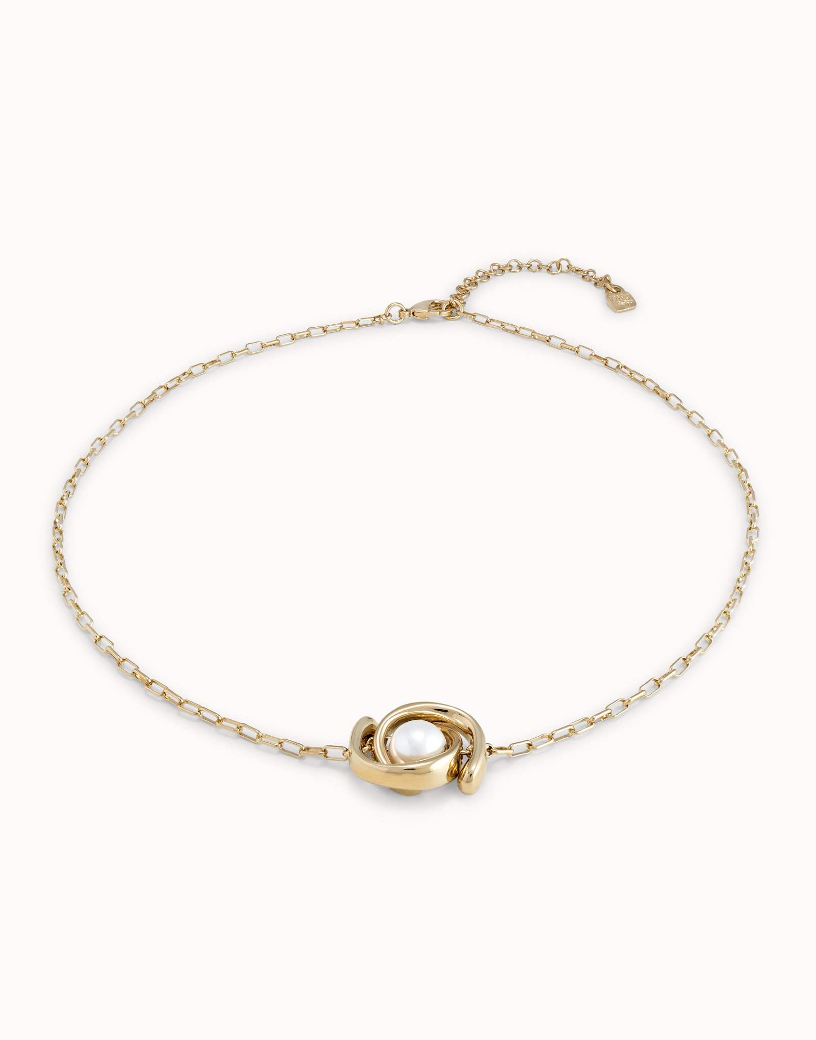 Collar de doble luna pequeña y perla bañado en oro de 18k, Dorado, large image number null