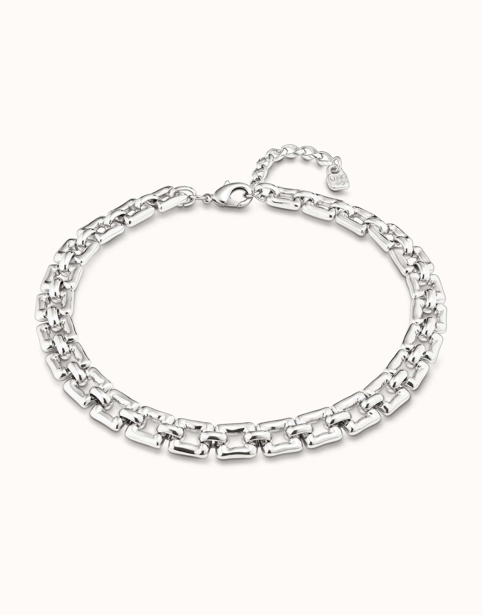 Sterling silver-plated short necklace with small square links, Silver, large image number null