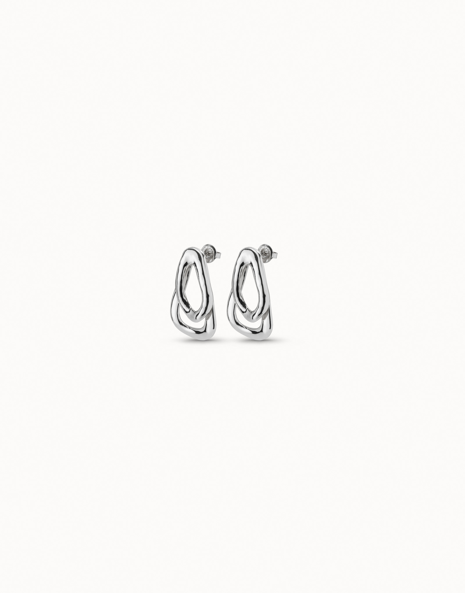 Sterling silver-plated earrings with 2 overlapping links, Silver, large image number null