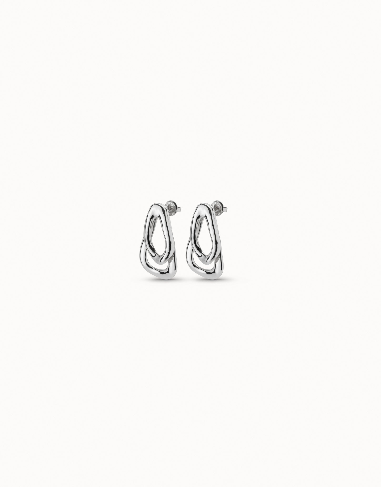 Boucles d’oreilles plaquées argent avec 2 maillons superposés, Argent, large image number null