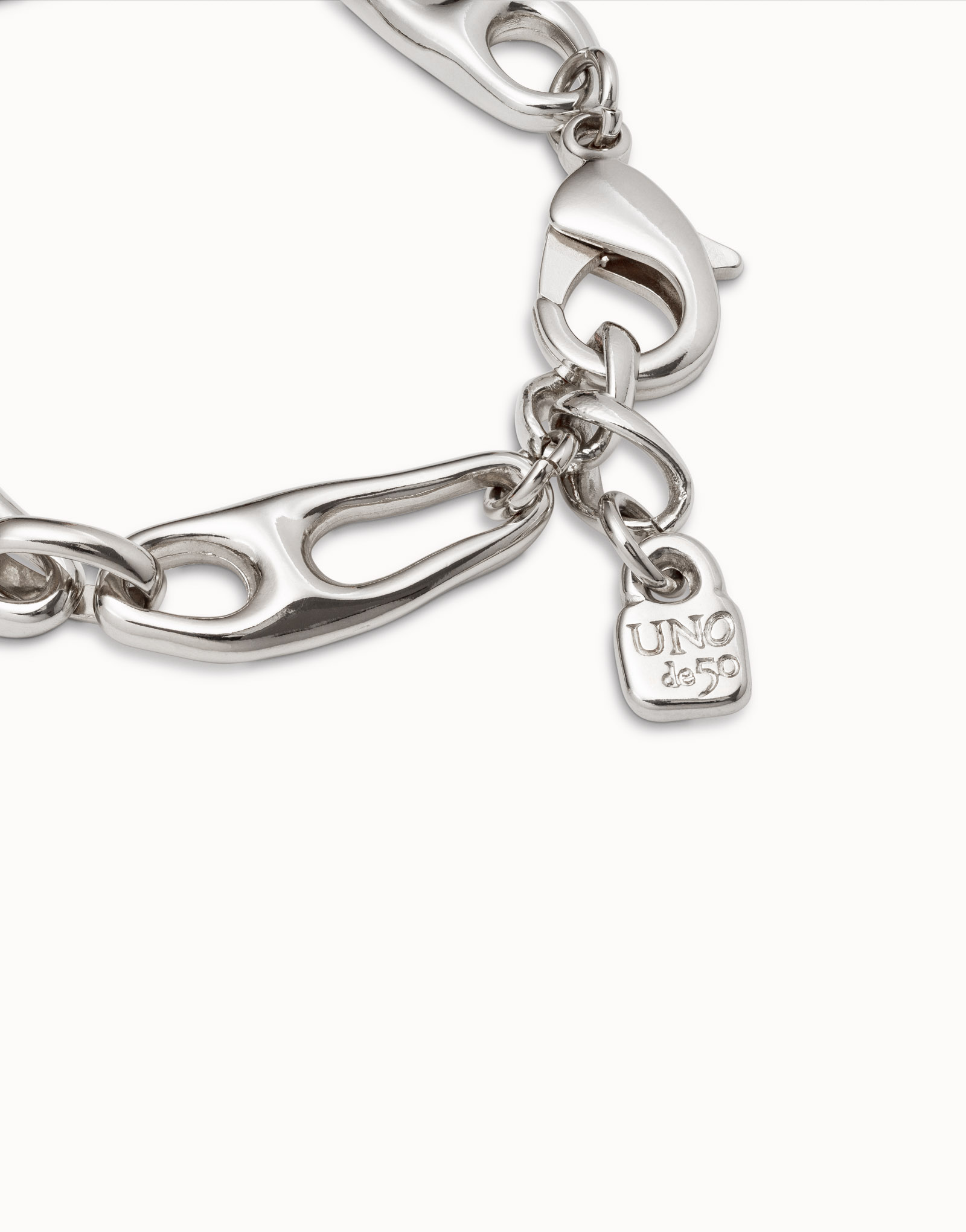 18K gold-plated bracelet with links and carabiner clasp, Silver, large image number null