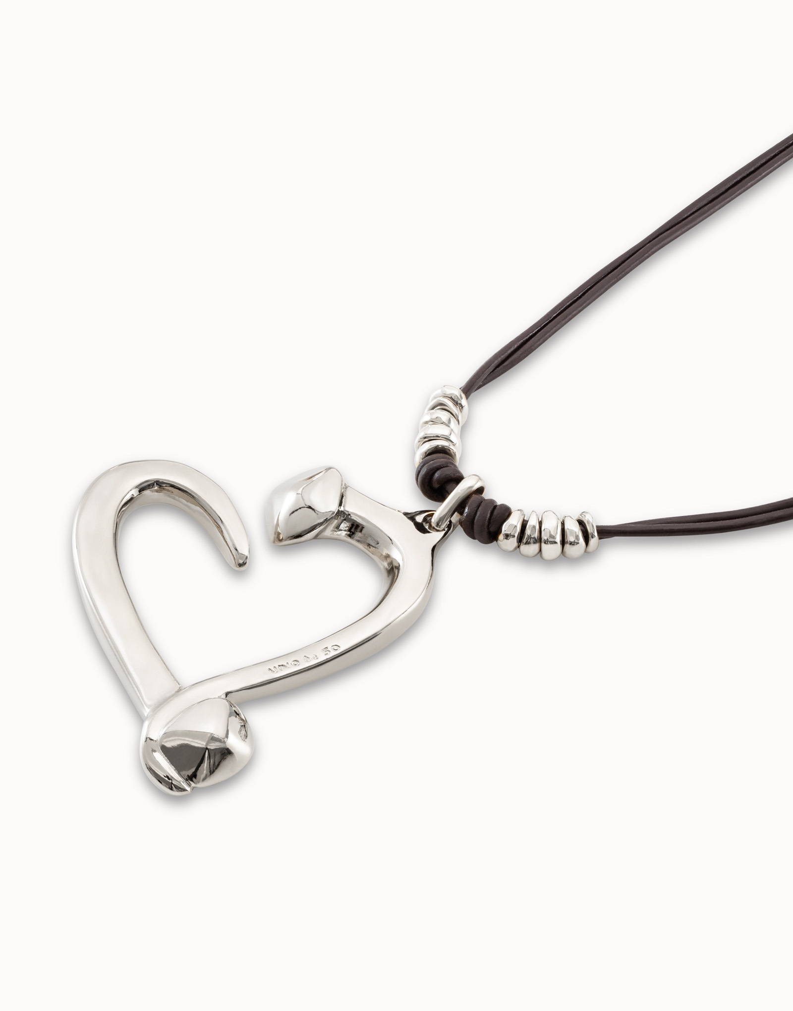 Silver pendant with 2 leather straps and heart, Silver, large image number null