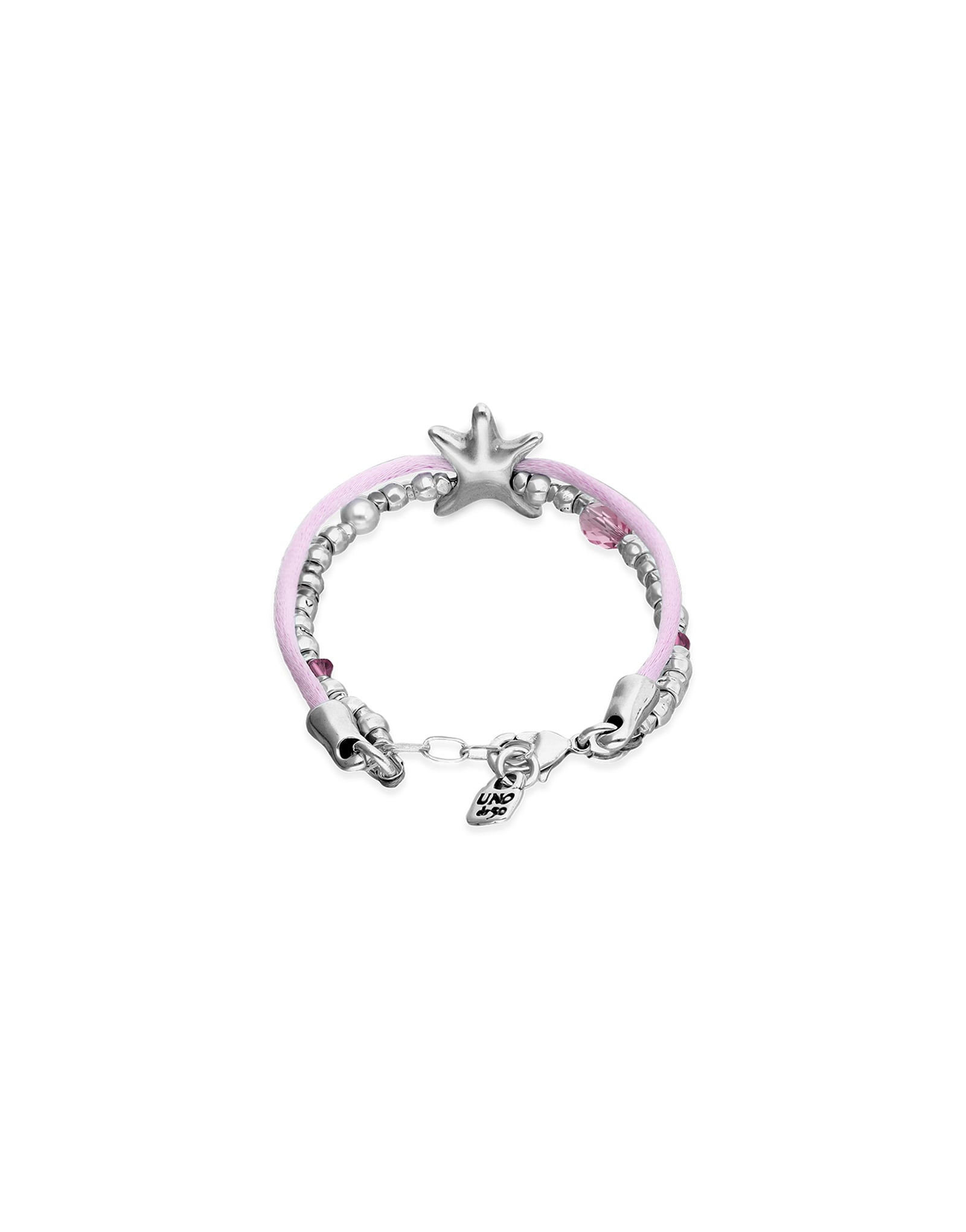 Pink silk thread and metal bracelet with starfish