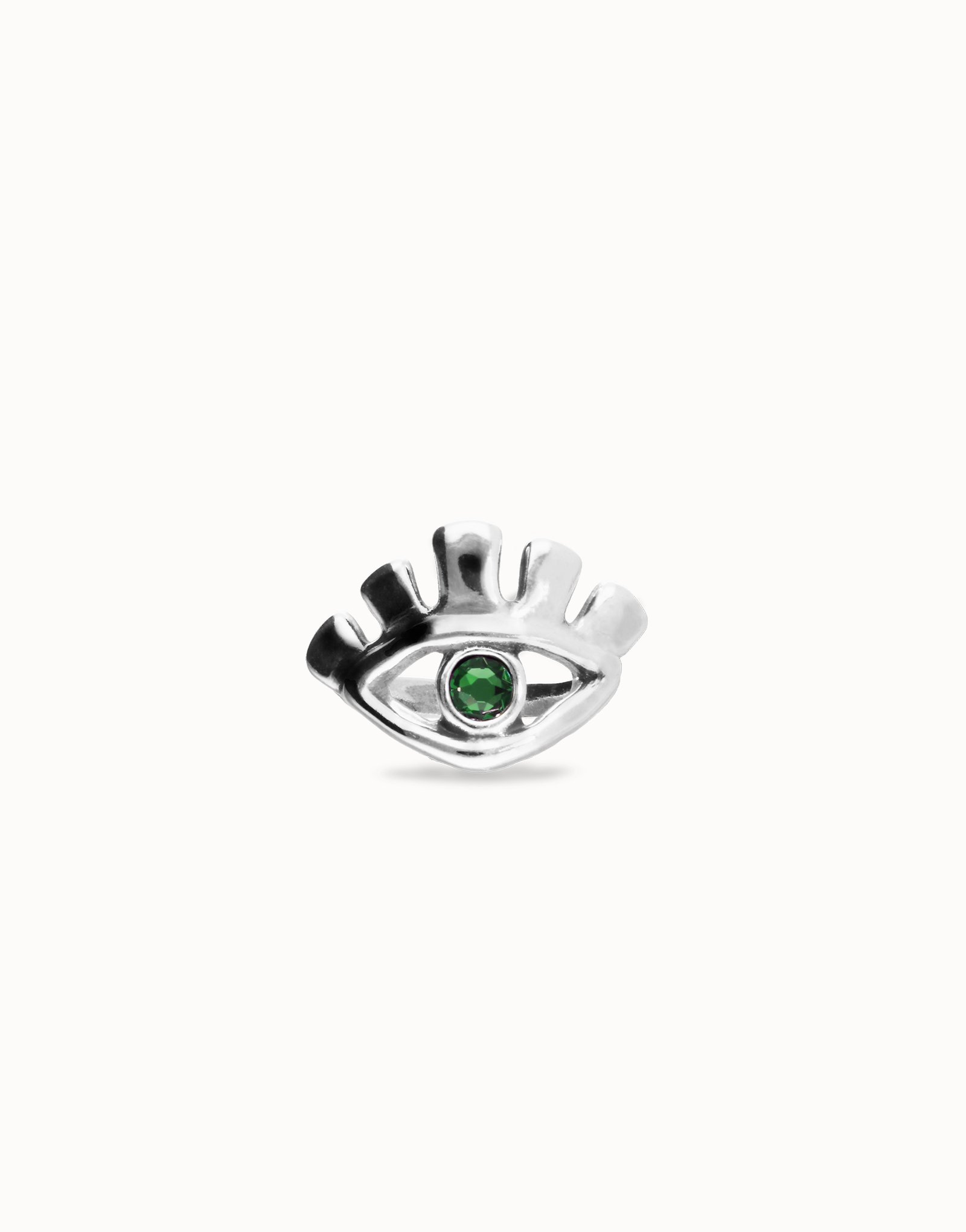 Anillo bañado en plata de ley en forma de ojo con cristal facetado verde, Plateado, large thumbnail